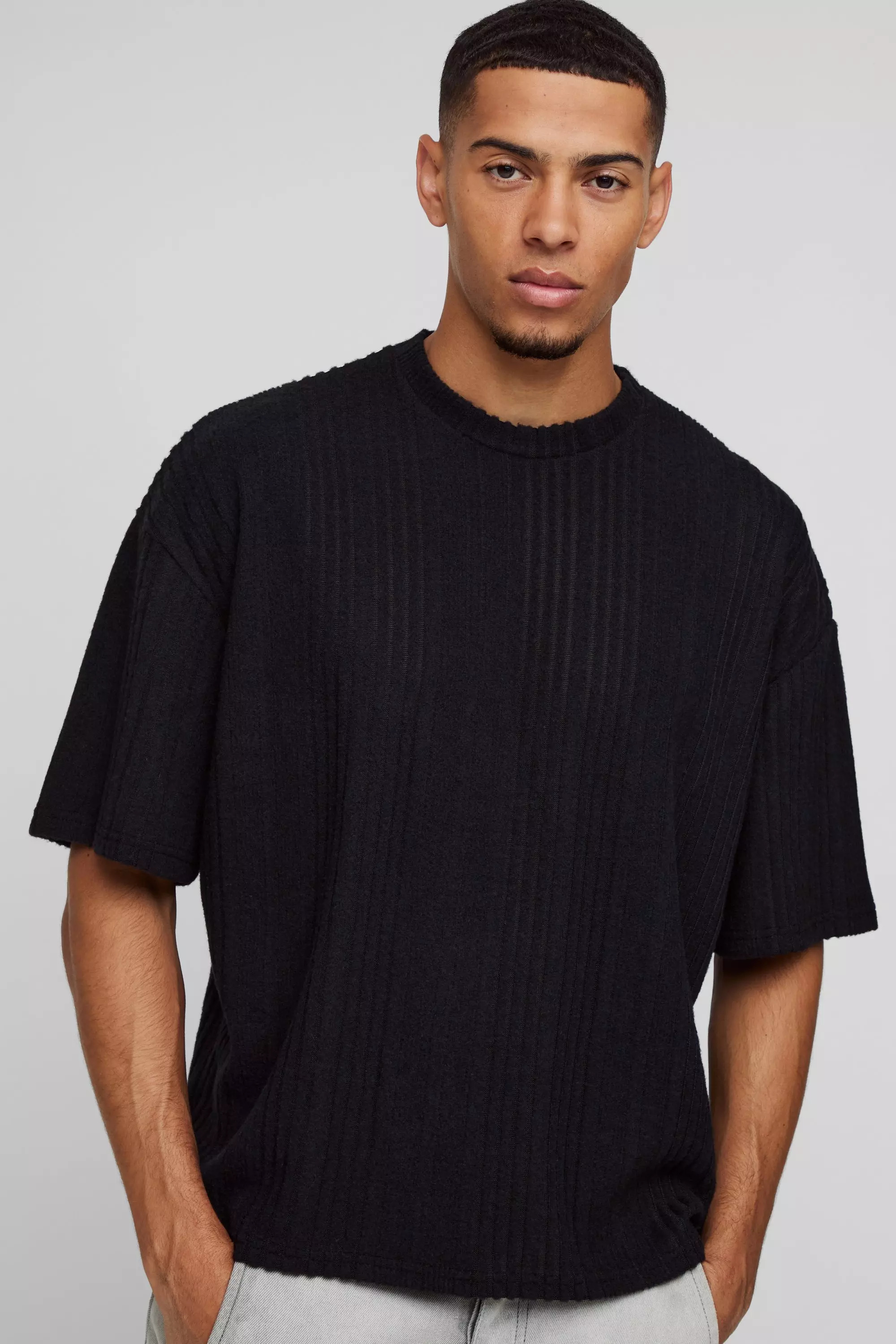 Oversized Marl Brushed Rib T-shirt Black