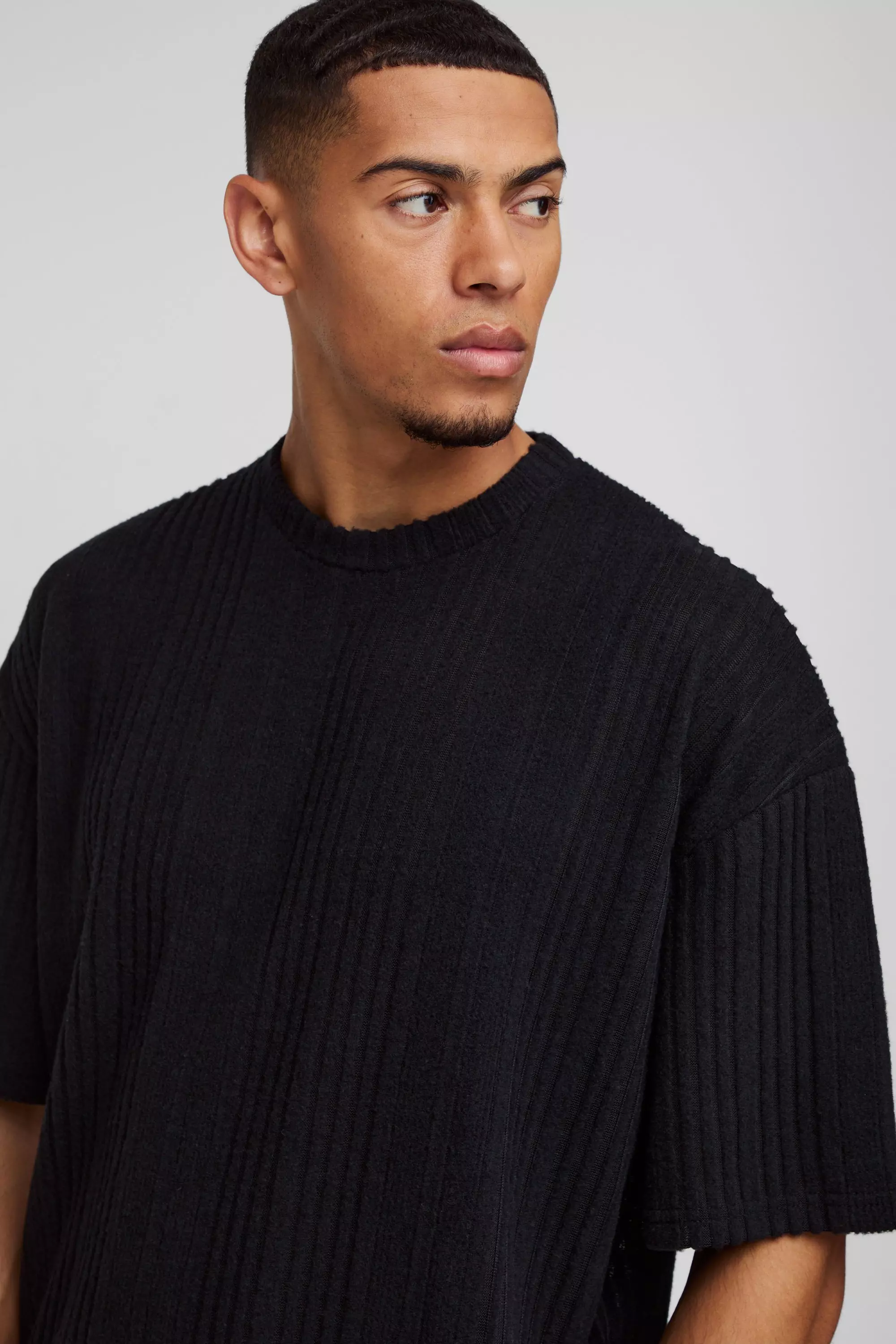 Black Oversized Marl Brushed Rib T-shirt alternative image