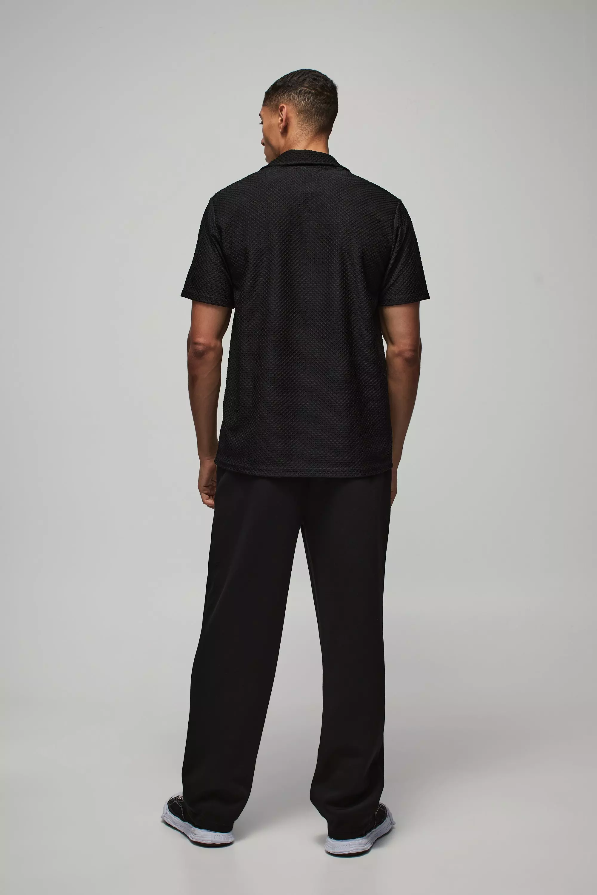 Black Regular Fit Textured Revere Polo alternative image