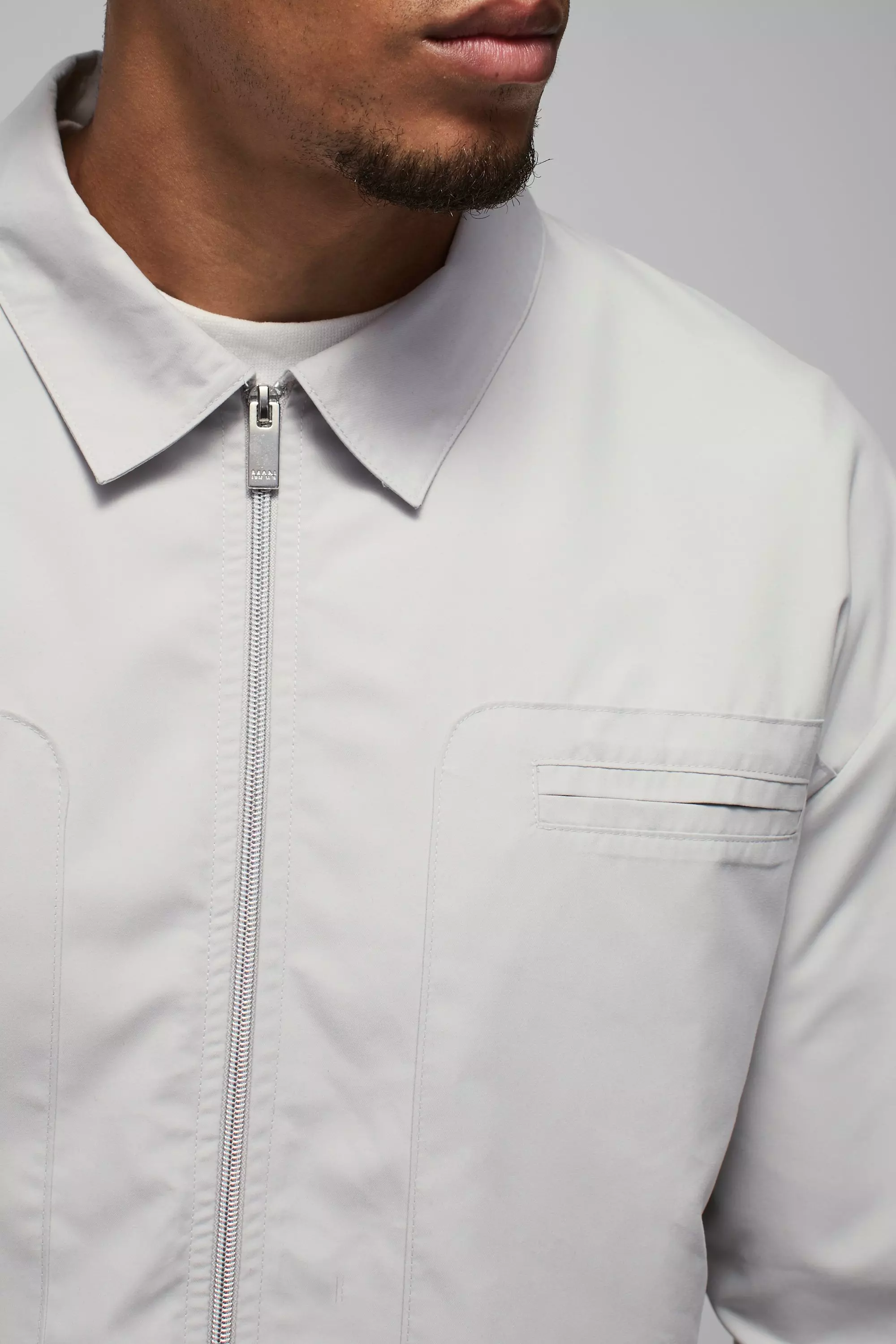 Light grey Regular Fit Pocket Detail Nylon Shirt Jacket alternative image