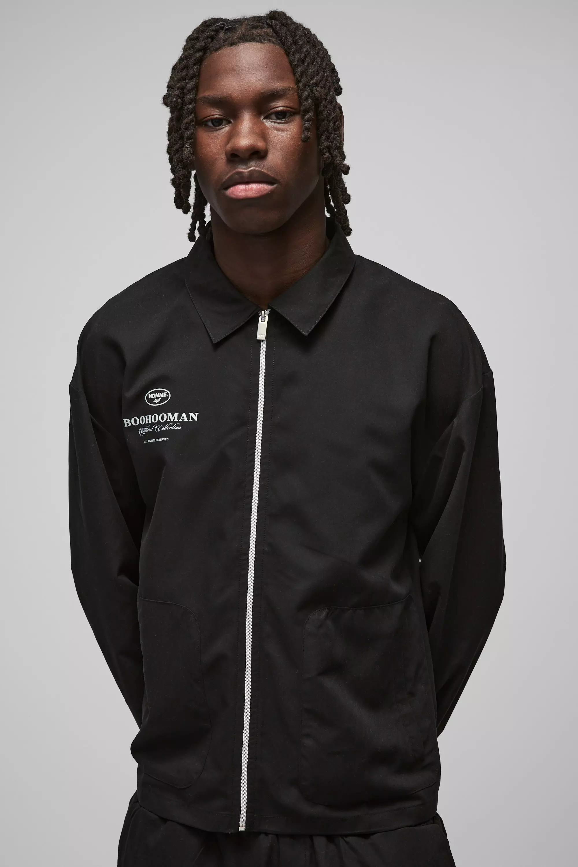 Black Man Nylon Overhemd Met Zak Detail En Rits alternatieve afbeelding