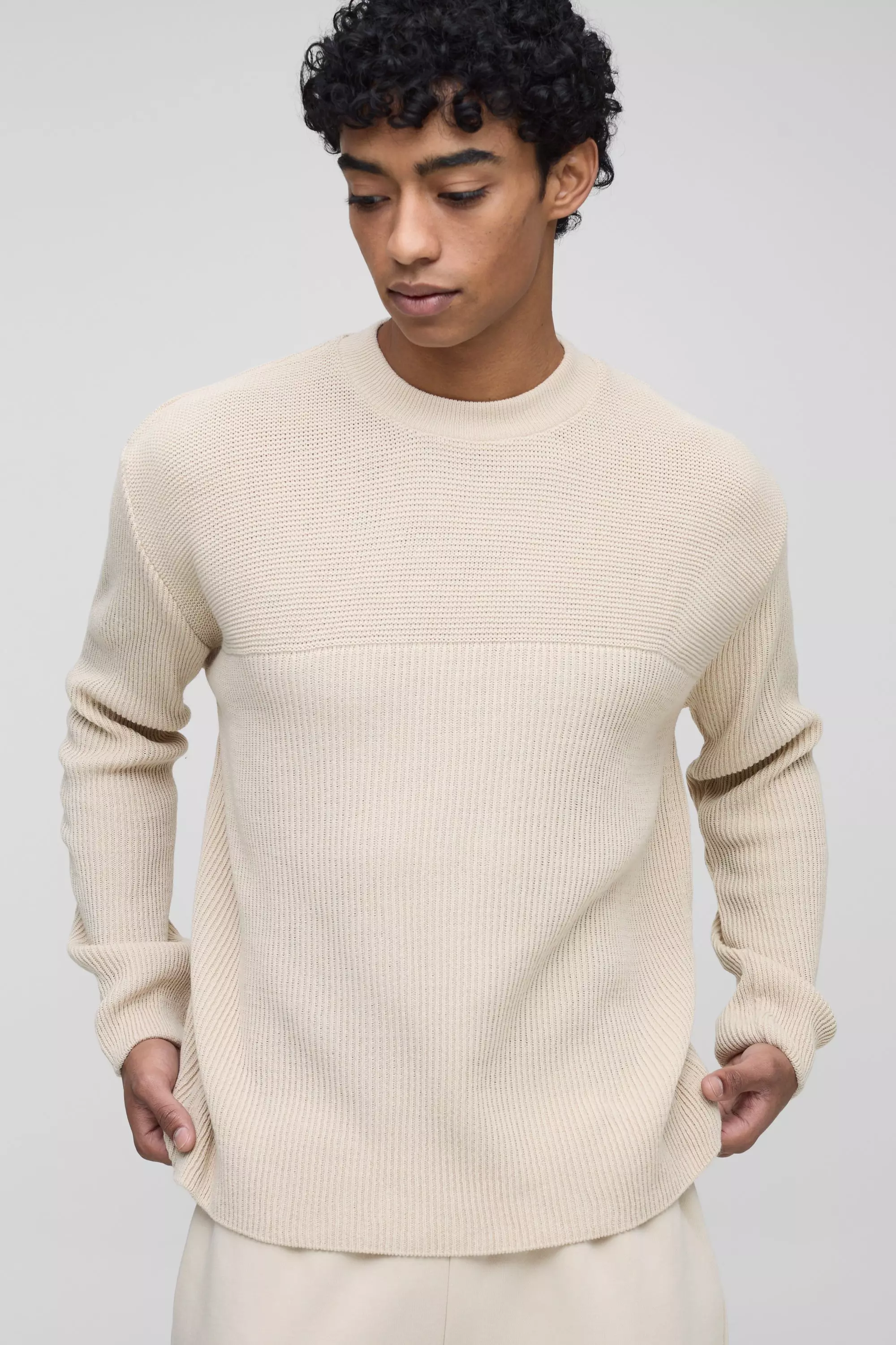 Lockerer gerippter Pullover mit Strick-Einsatz, Stone alternatives Bild