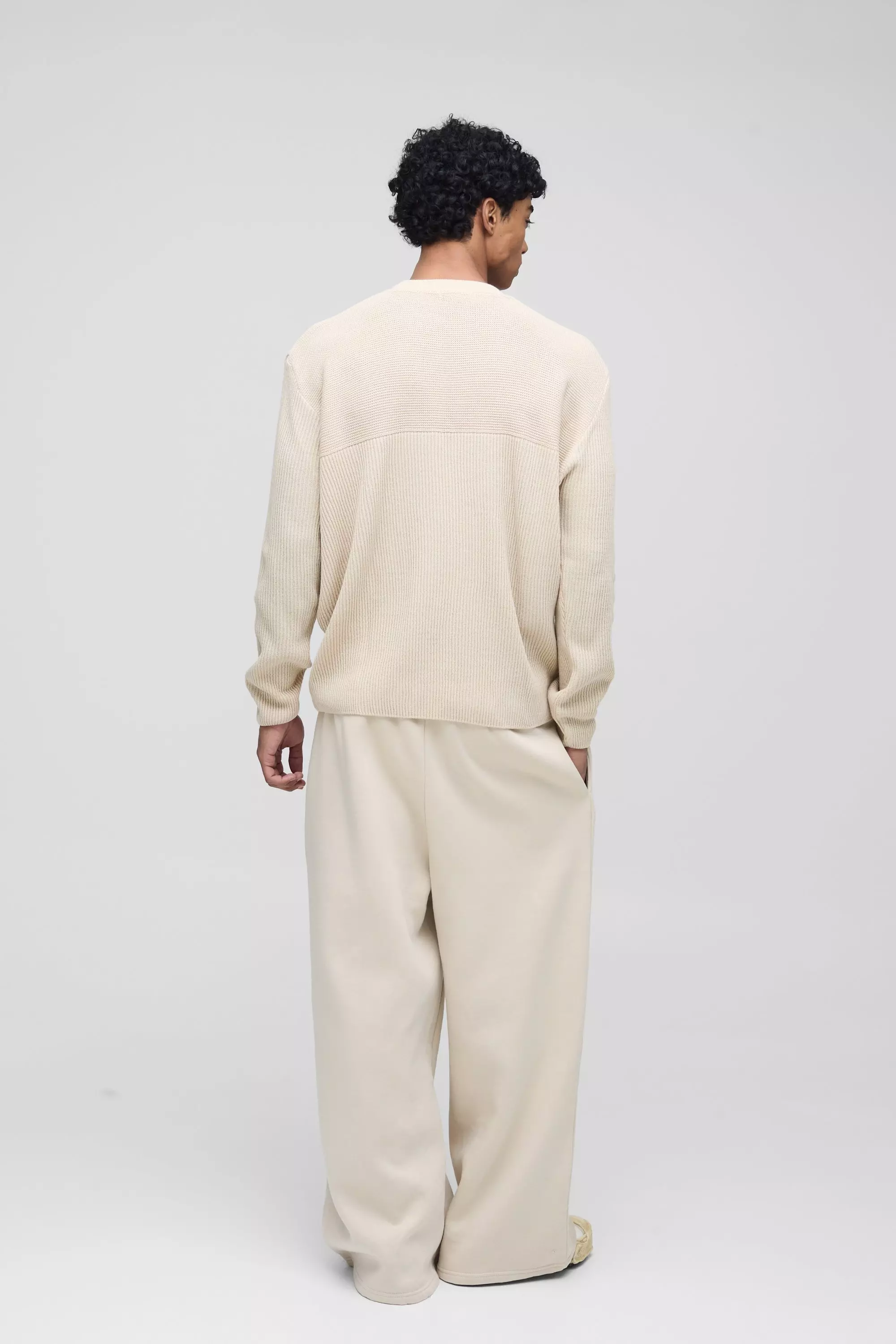 Lockerer gerippter Pullover mit Strick-Einsatz, Stone alternatives Bild
