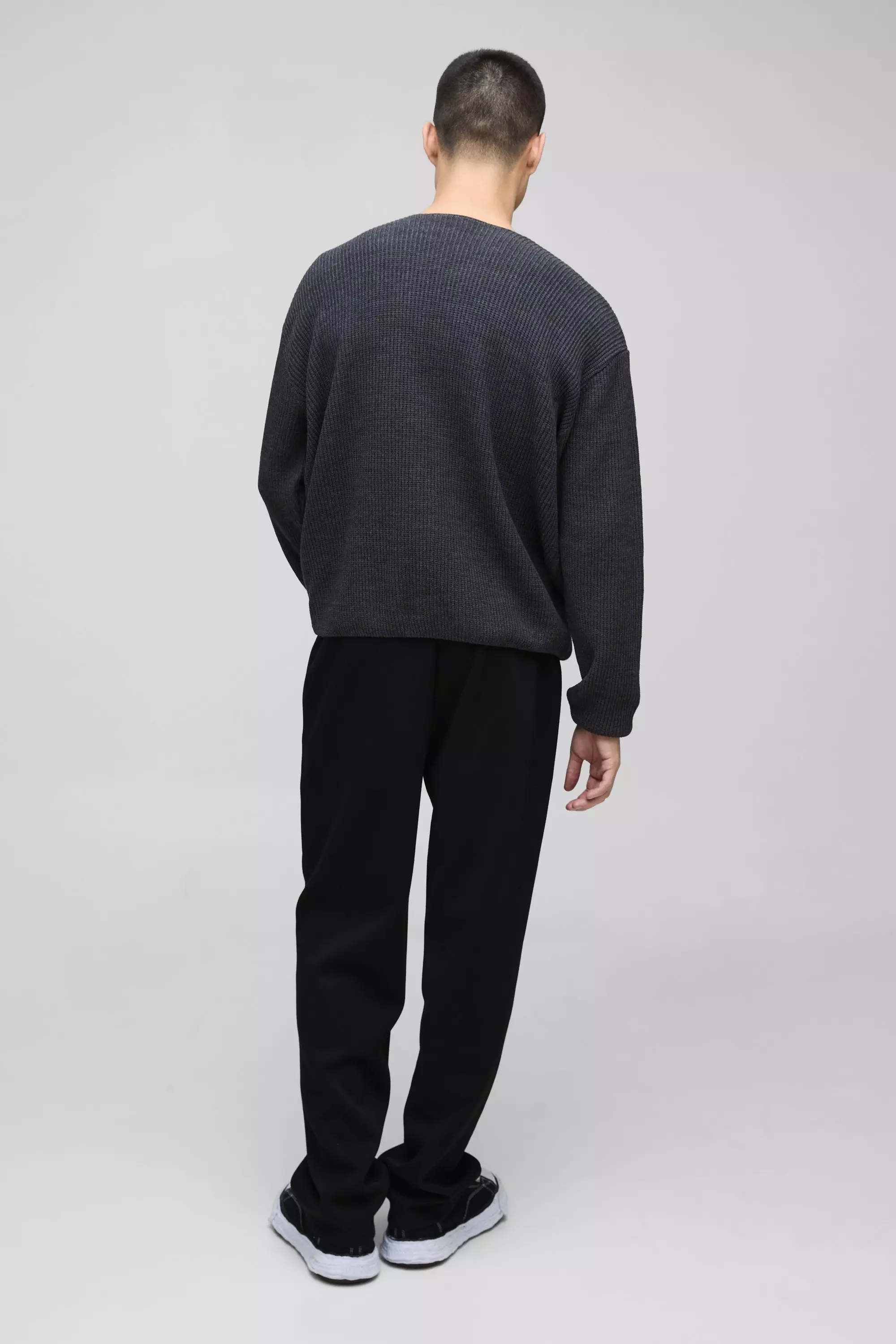 Charcoal Boxy V Neck Waffle Knit Jumper alternative image