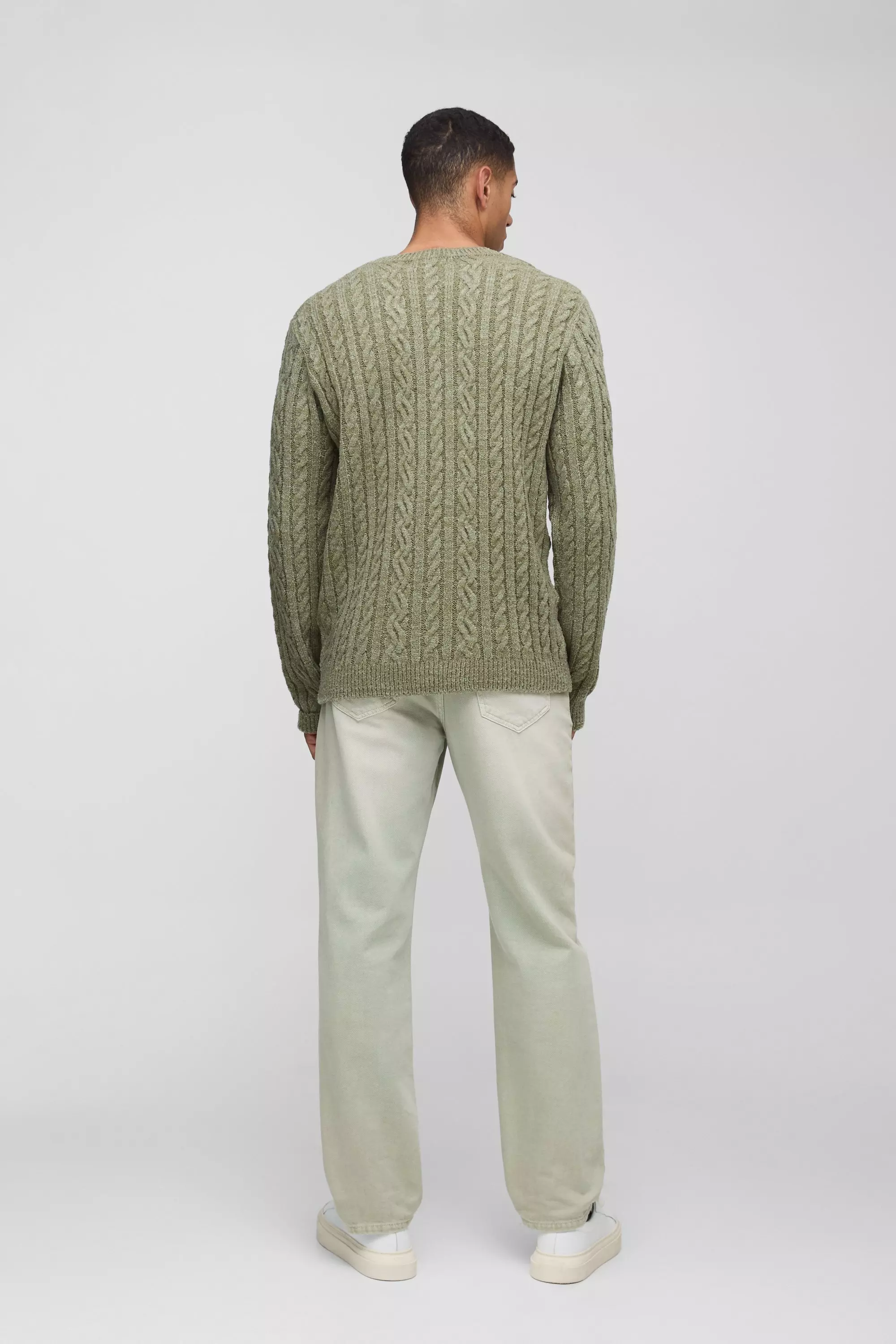 Olive Regular Fit Boucle Cable Knit Crew Neck Jumper alternative image