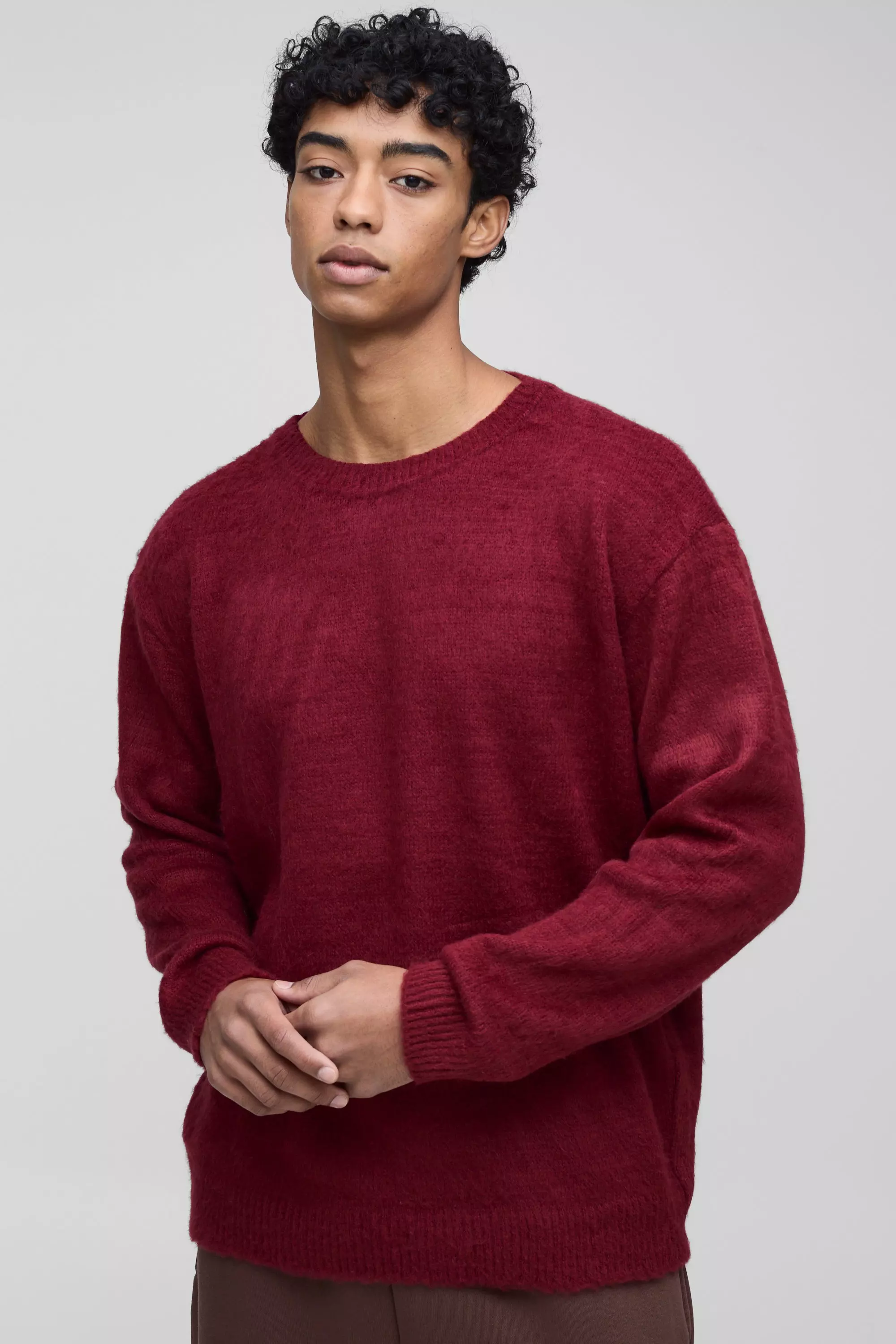Wine Fluffy Knit Crew Neck Oversized Jumper alternative image