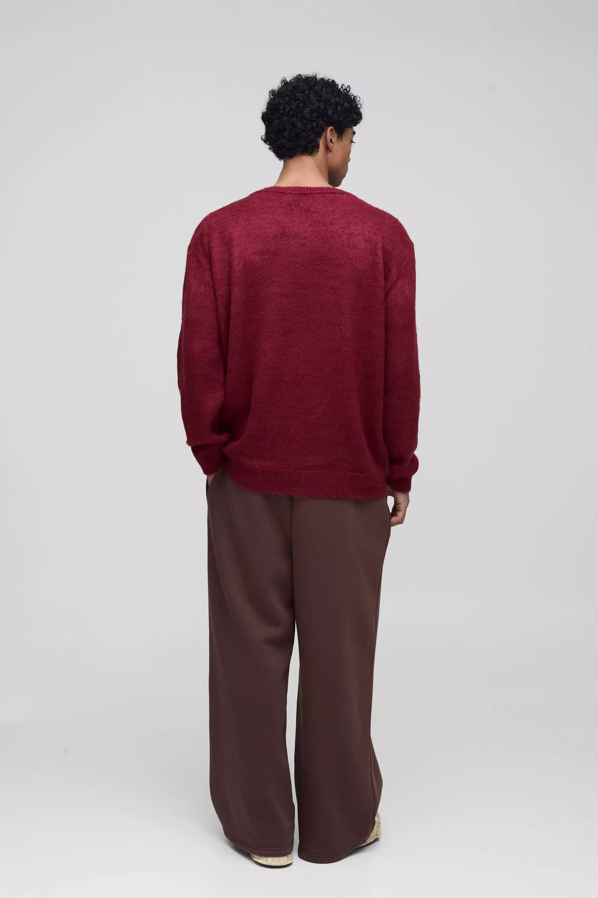 Wine Fluffy Knit Crew Neck Oversized Jumper alternative image