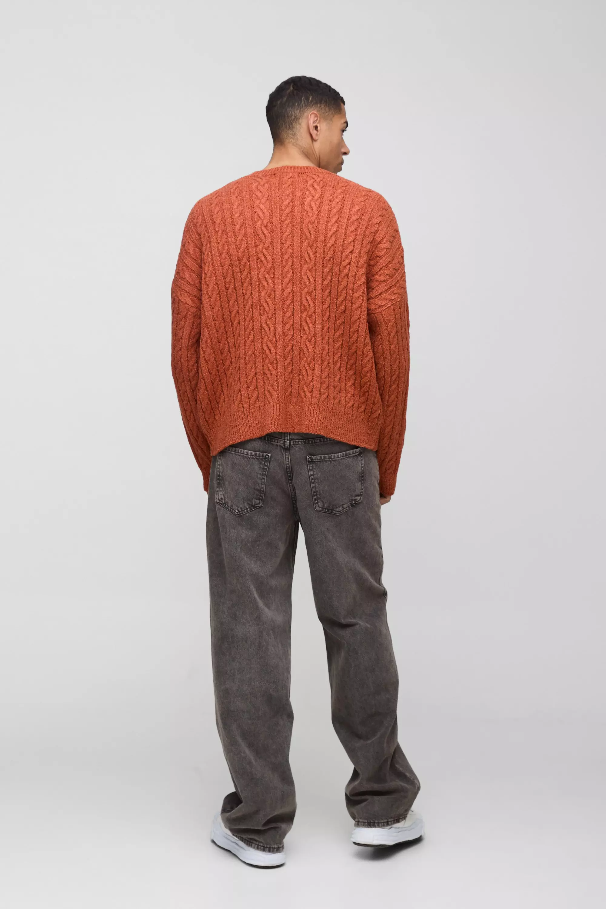 Rust Boucle Cable Knit Crew Neck Oversized Jumper alternative image