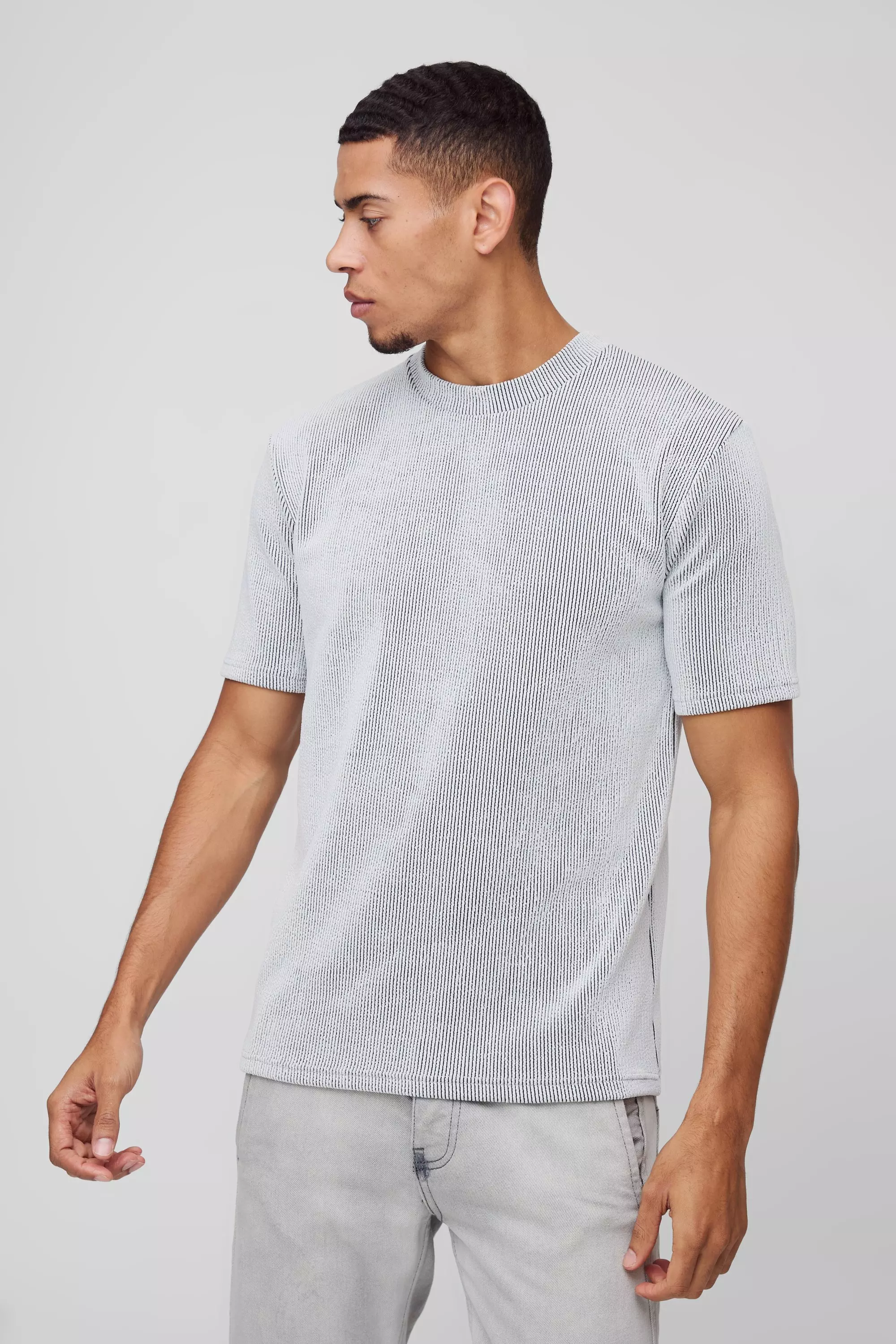 Ecru White Contrast Rib T-Shirt