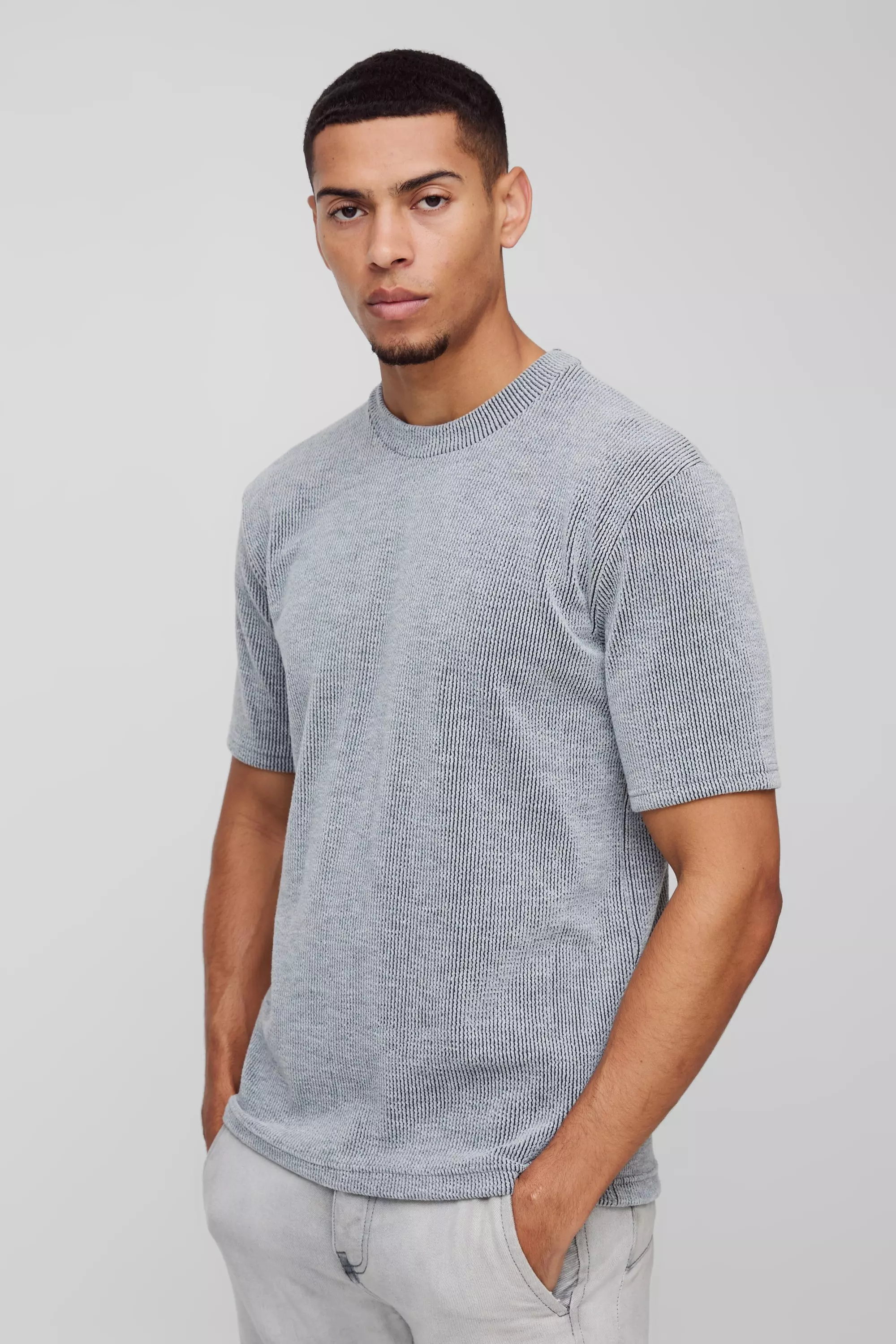 Regular Fit Contrast Rib T-Shirt Grey