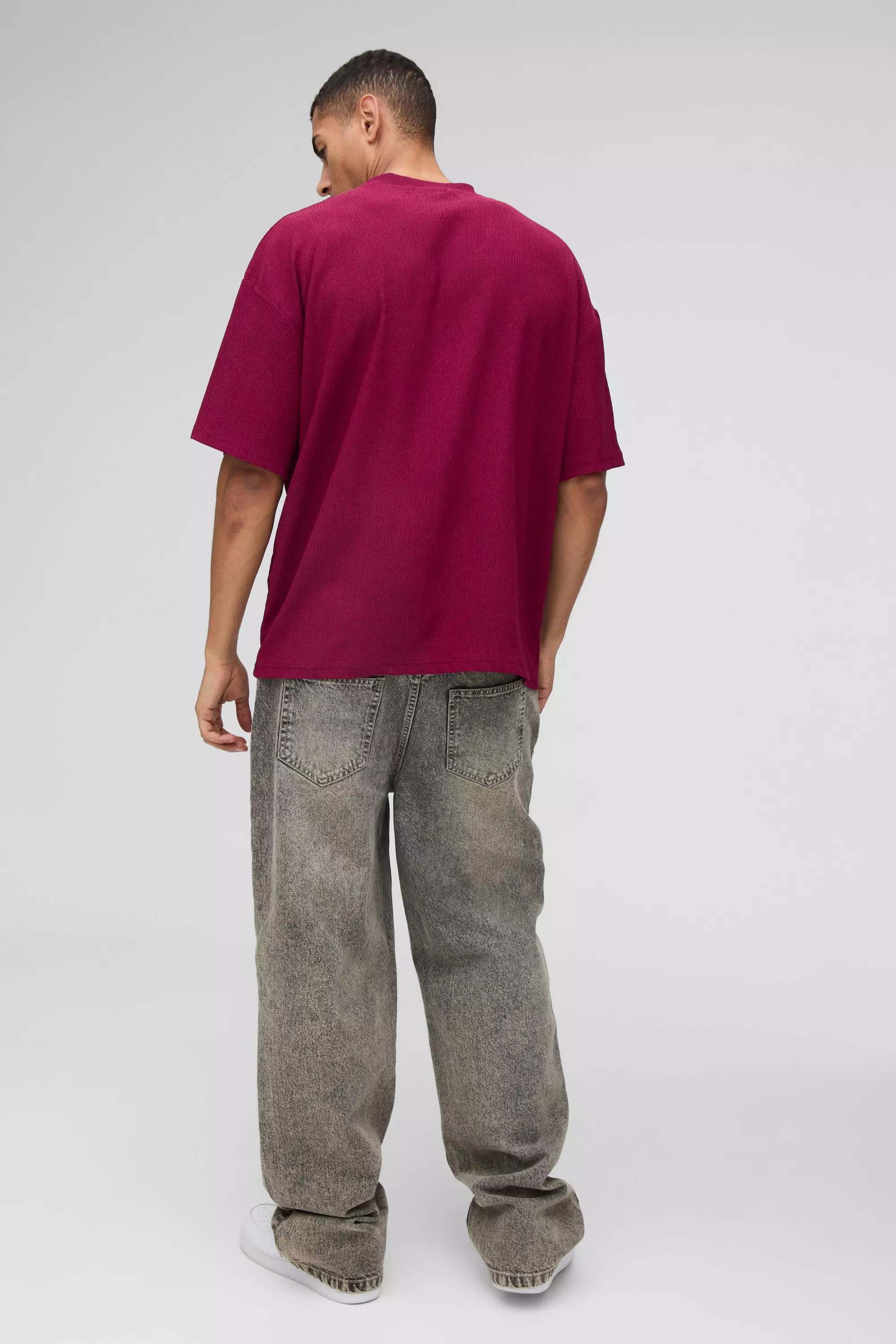 Burgundy Oversized Textured T-Shirt alternative image