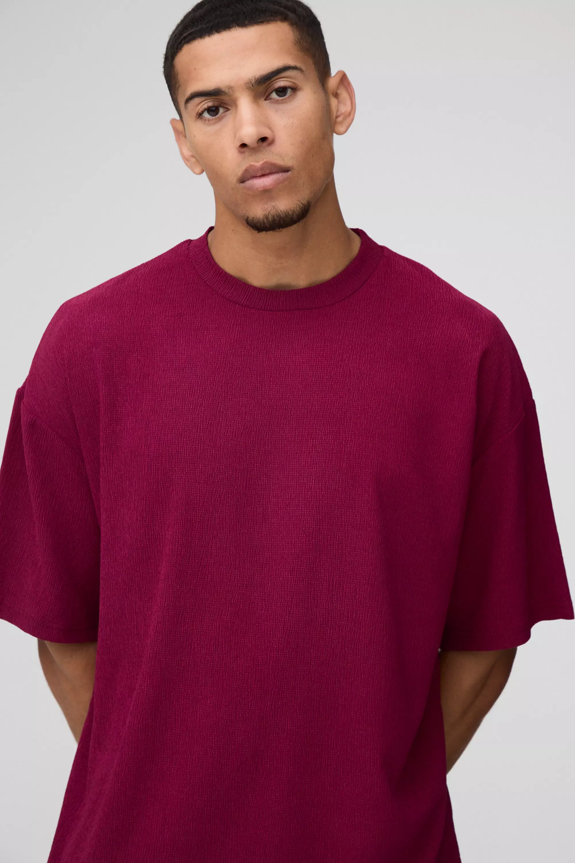 Burgundy Oversized Textured T-Shirt alternative image
