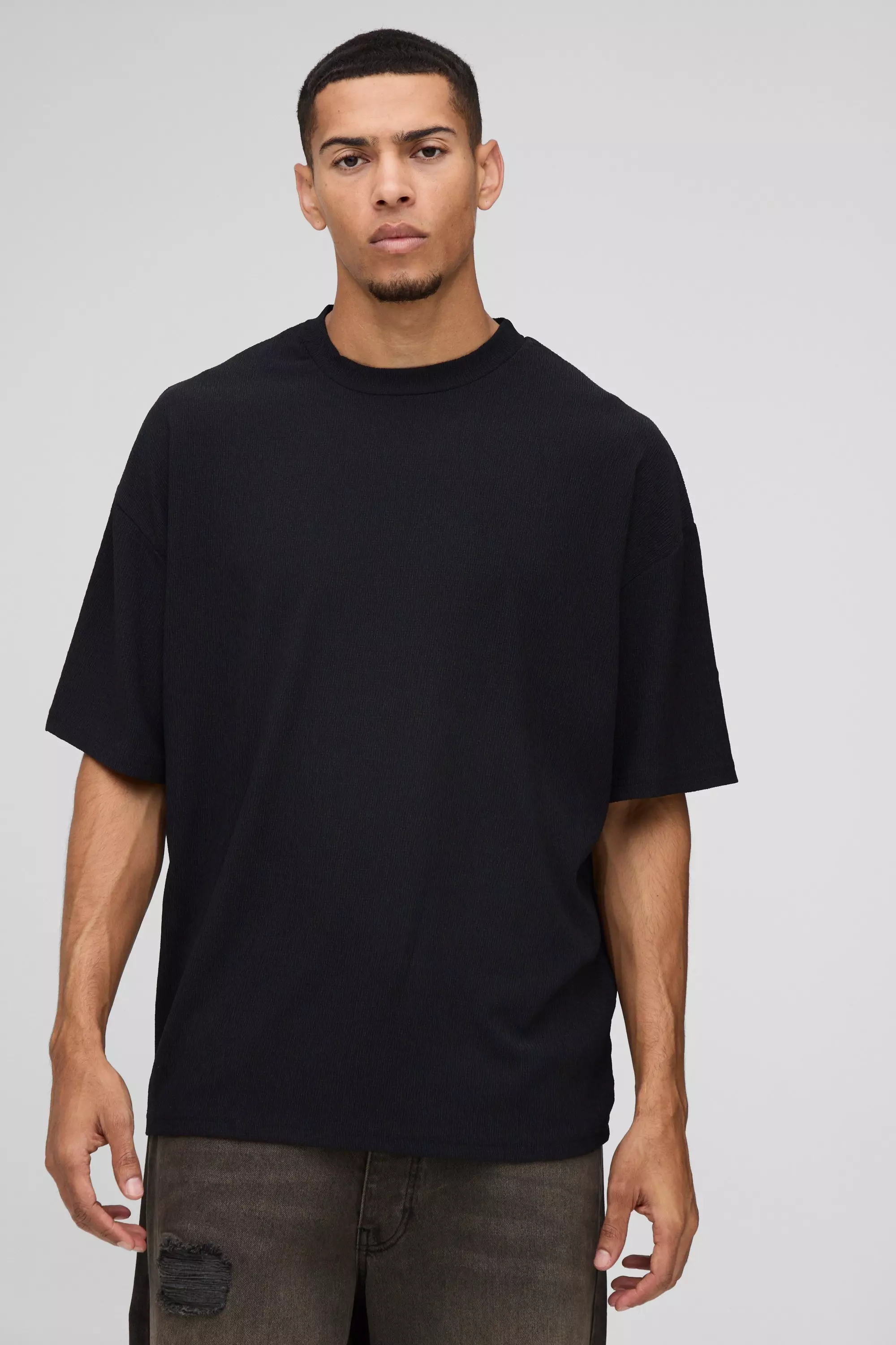 Black Oversized Textured T-Shirt