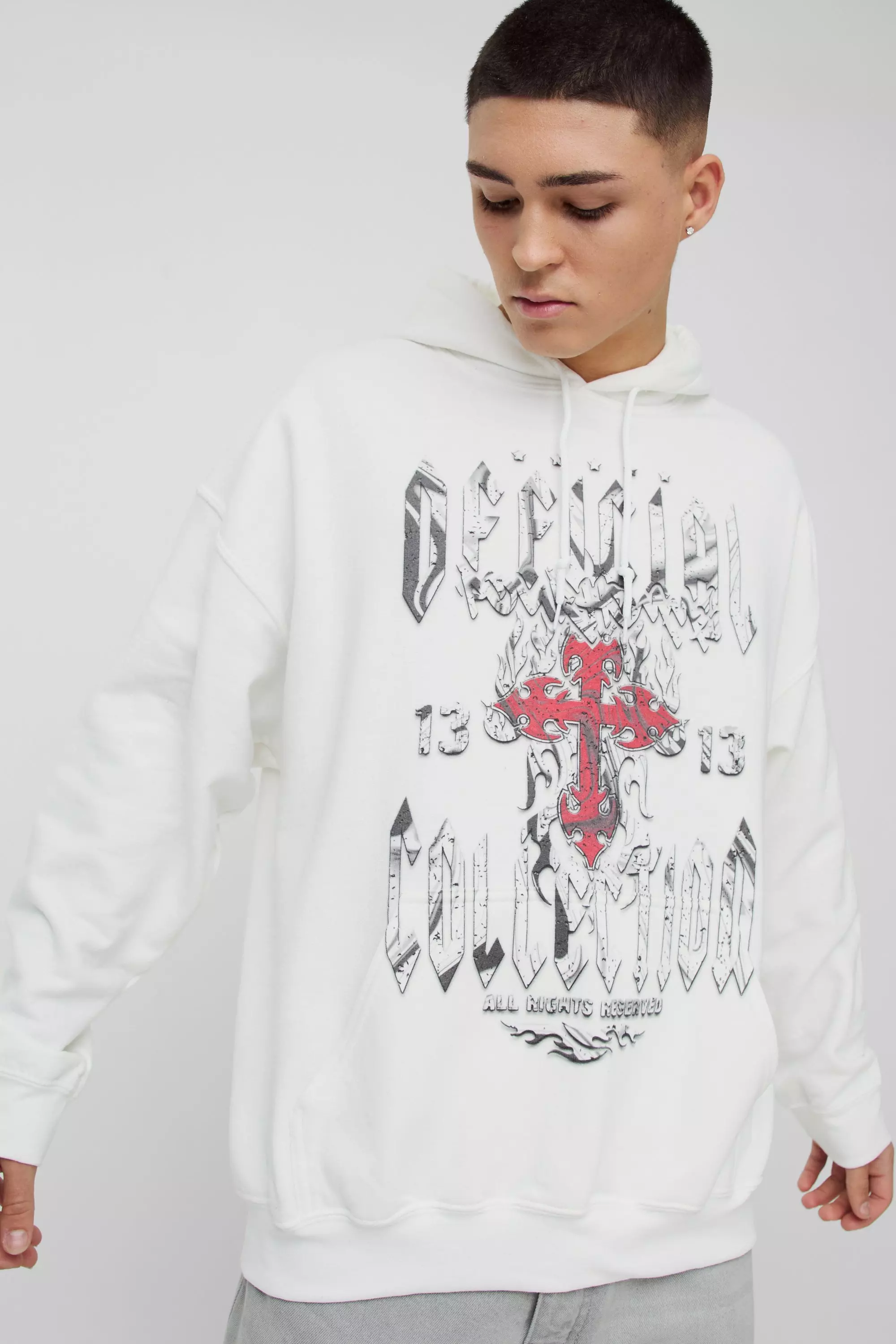 White Oversized Official Cross Graphic Hoodie alternative image