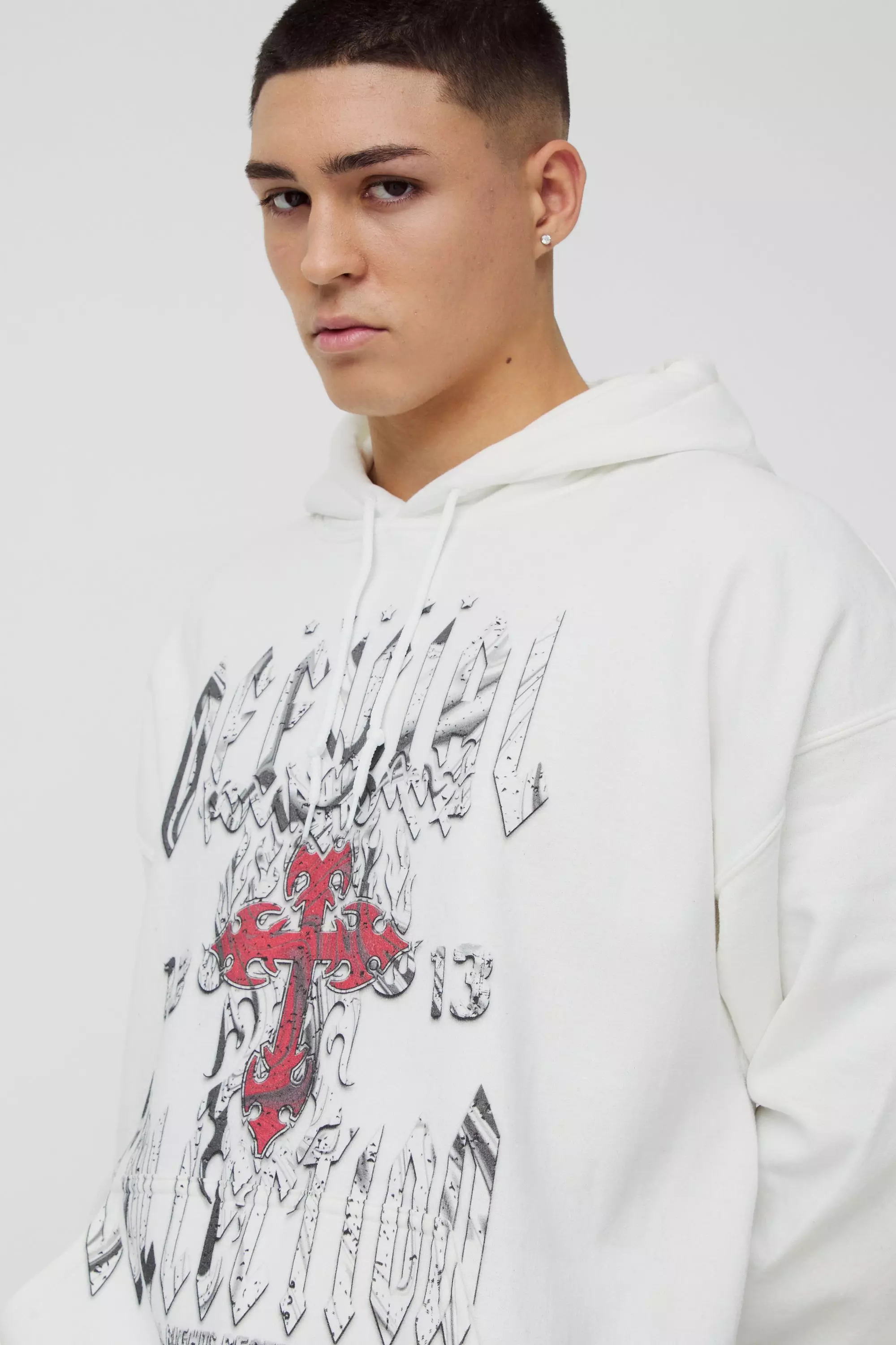 White Oversized Official Cross Graphic Hoodie alternative image