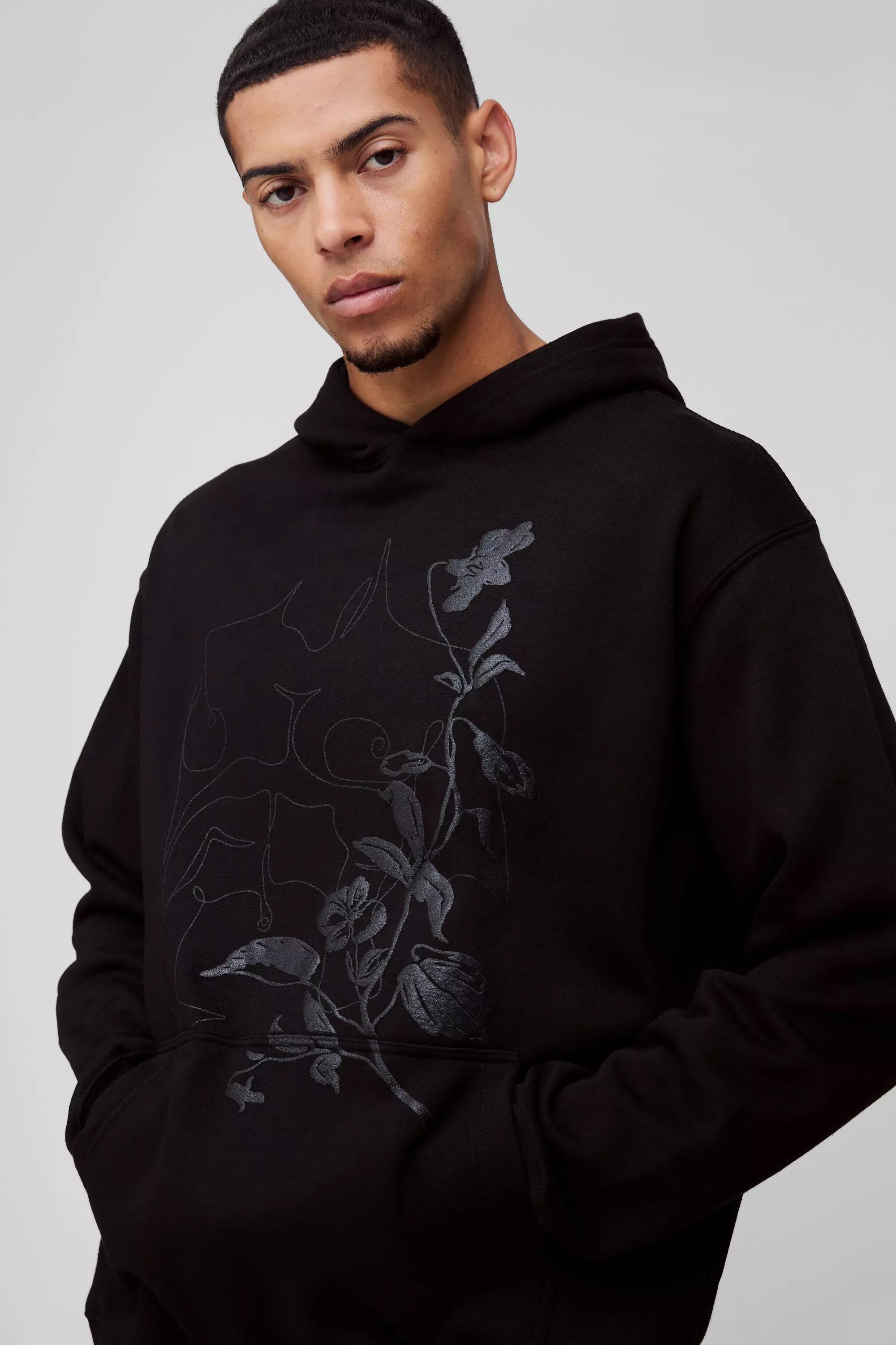 Oversized Floral Puff Print Hoodie | boohooMAN USA