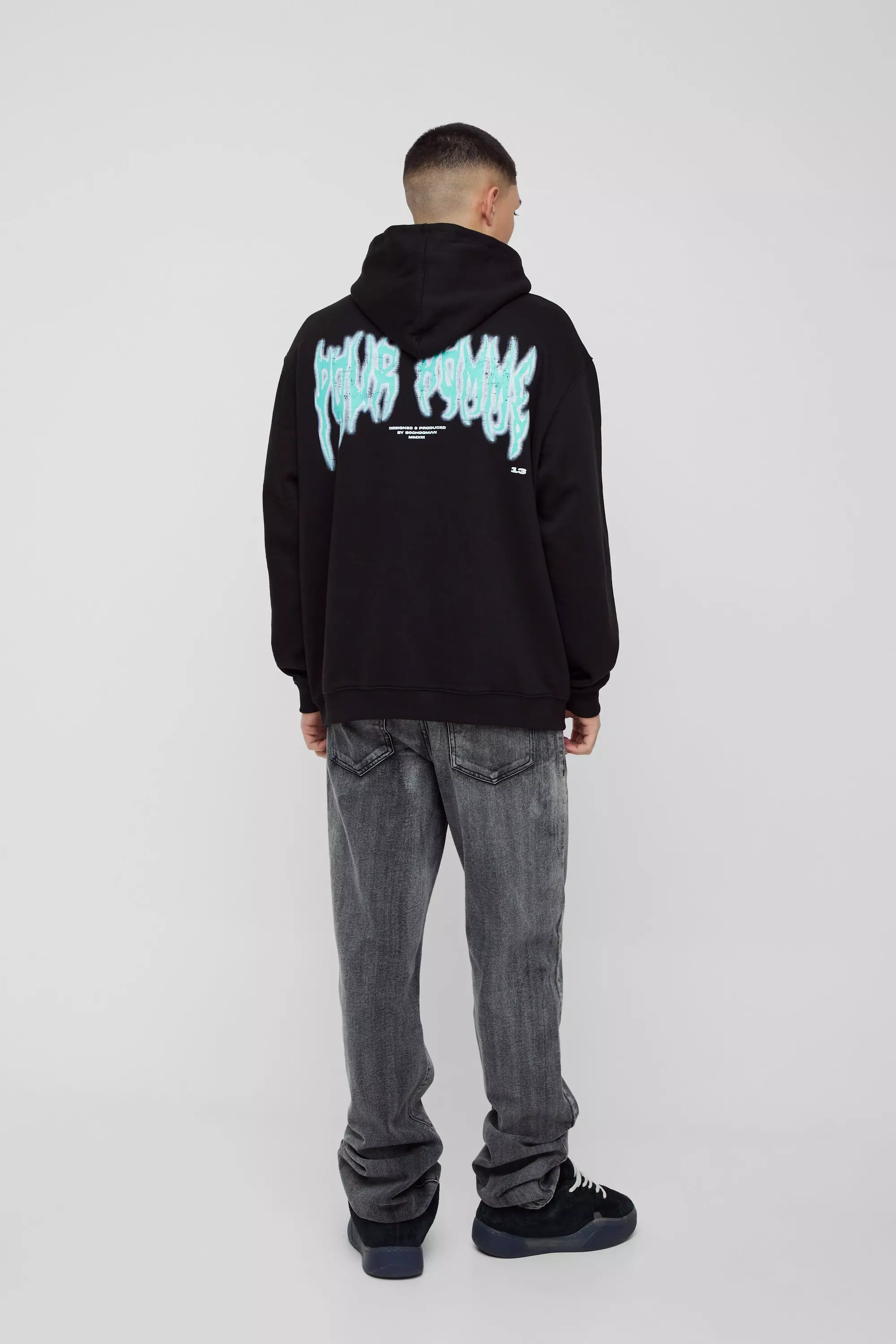 Black Oversized Angel Graphic Hoodie alternative image