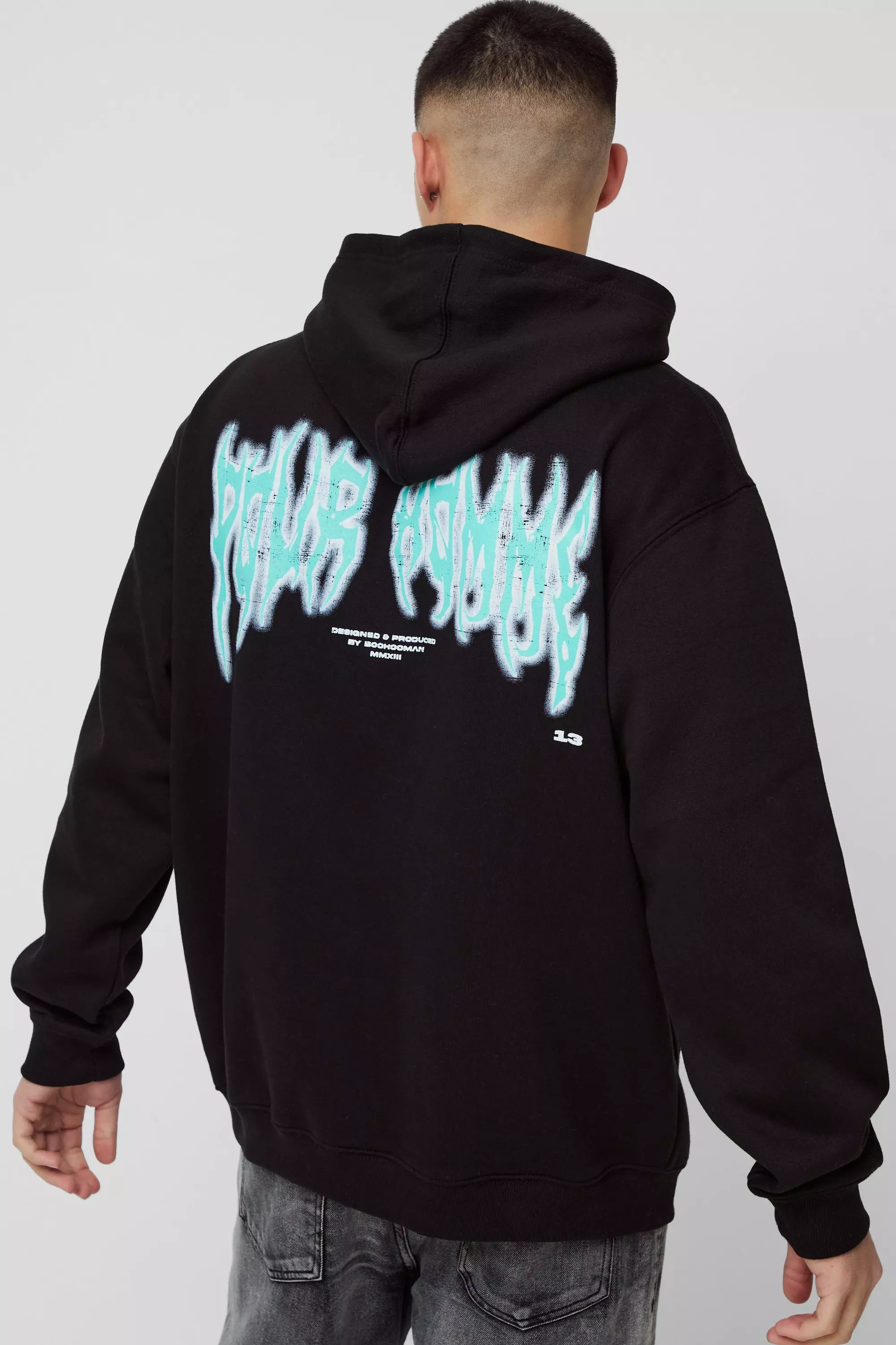 Black Oversized Angel Graphic Hoodie alternative image