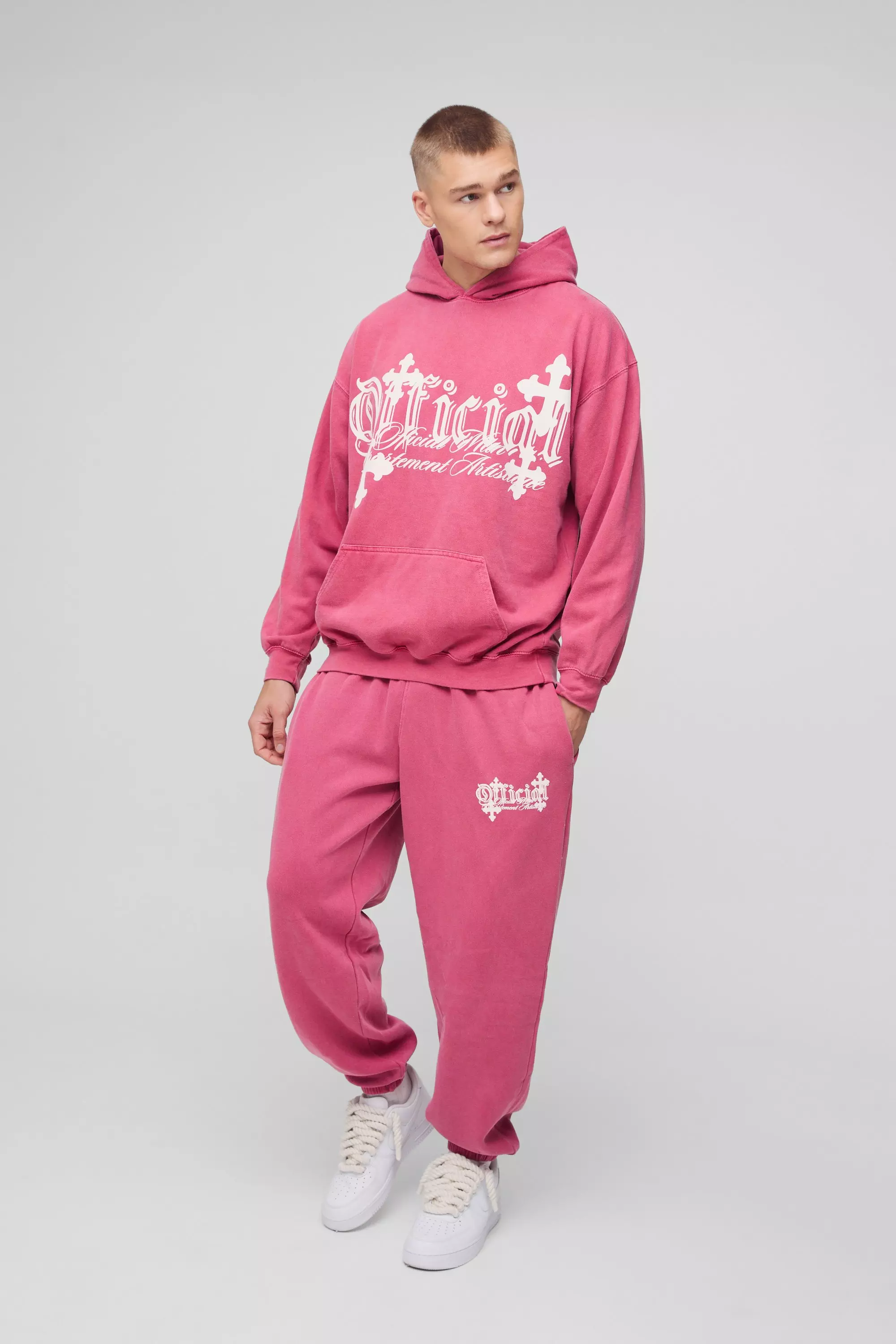 Red Oversized Cross Printed Hooded Tracksuit alternative image