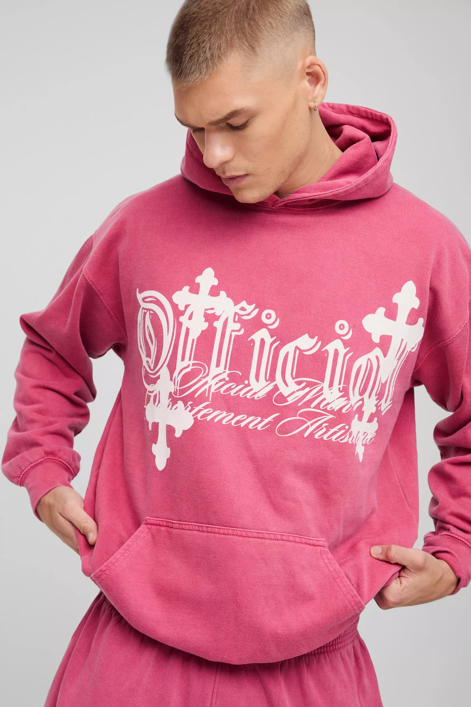 Red Oversized Cross Printed Hooded Tracksuit alternative image