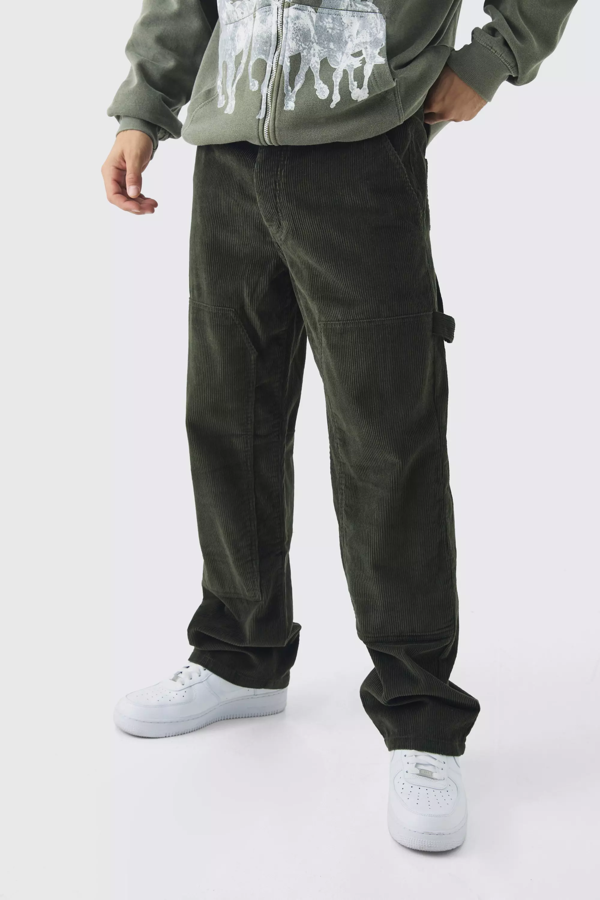 Relaxed Corduroy Carpenter Pants Dark green