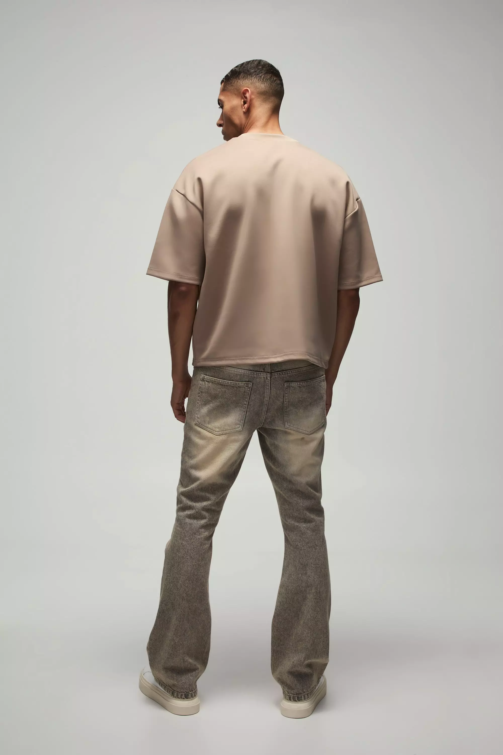 Taupe Oversized Boxy Extended Neck Scuba T-Shirt alternative image