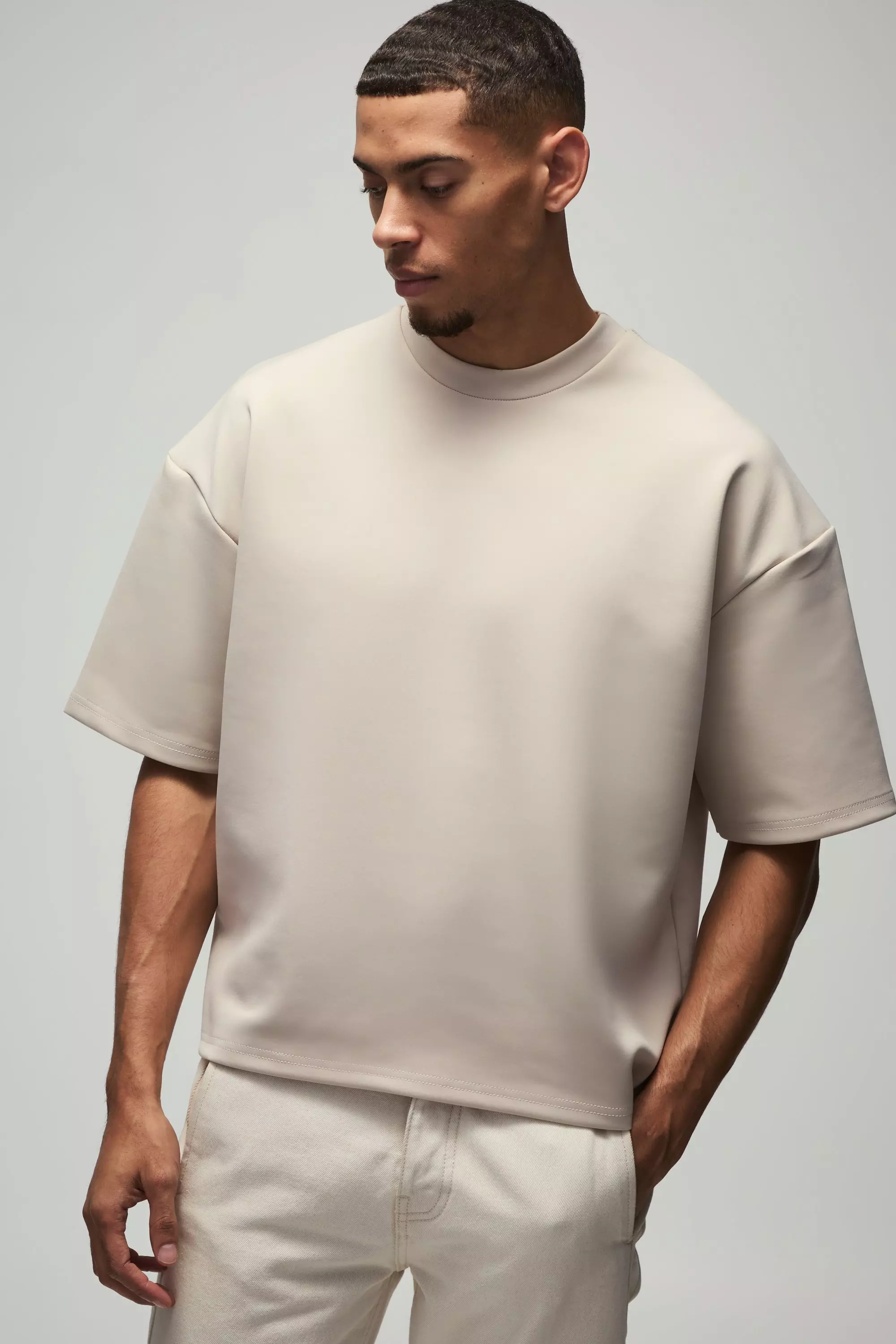 Stone Oversized Boxy Extended Neck Scuba T-Shirt alternative image