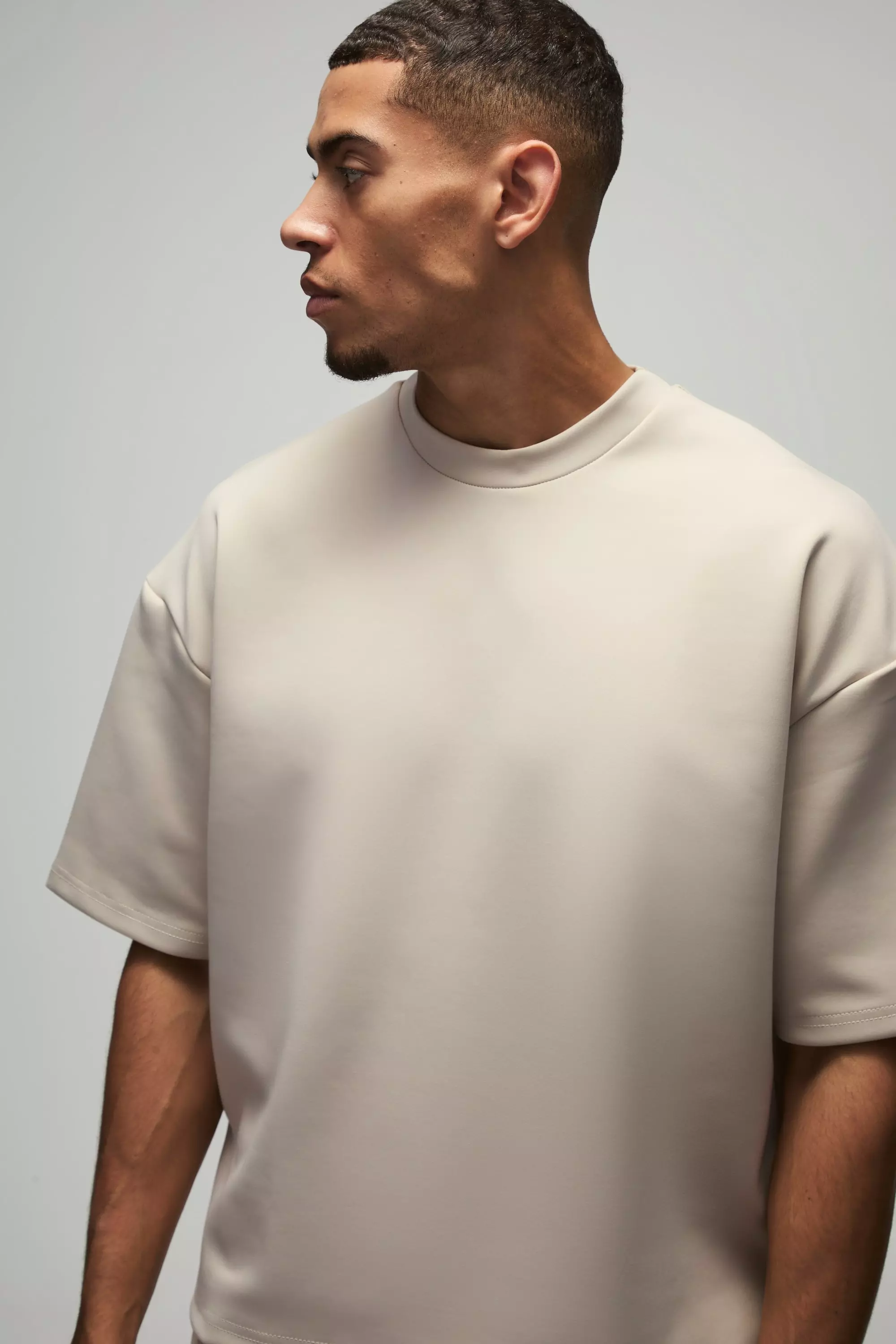 Stone Oversized Boxy Extended Neck Scuba T-Shirt alternative image