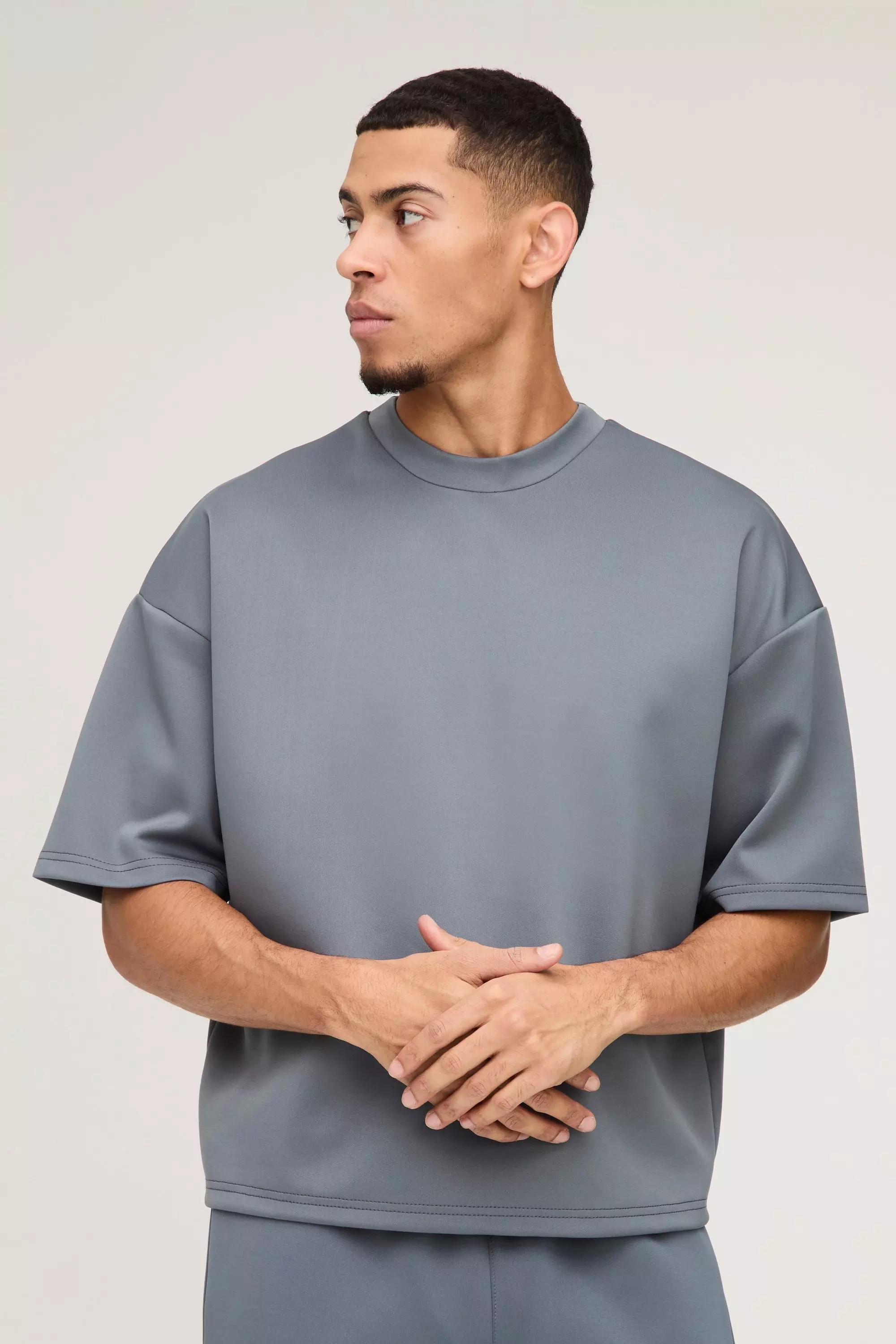 Slate Oversized Boxy Extended Neck Scuba T-Shirt alternative image