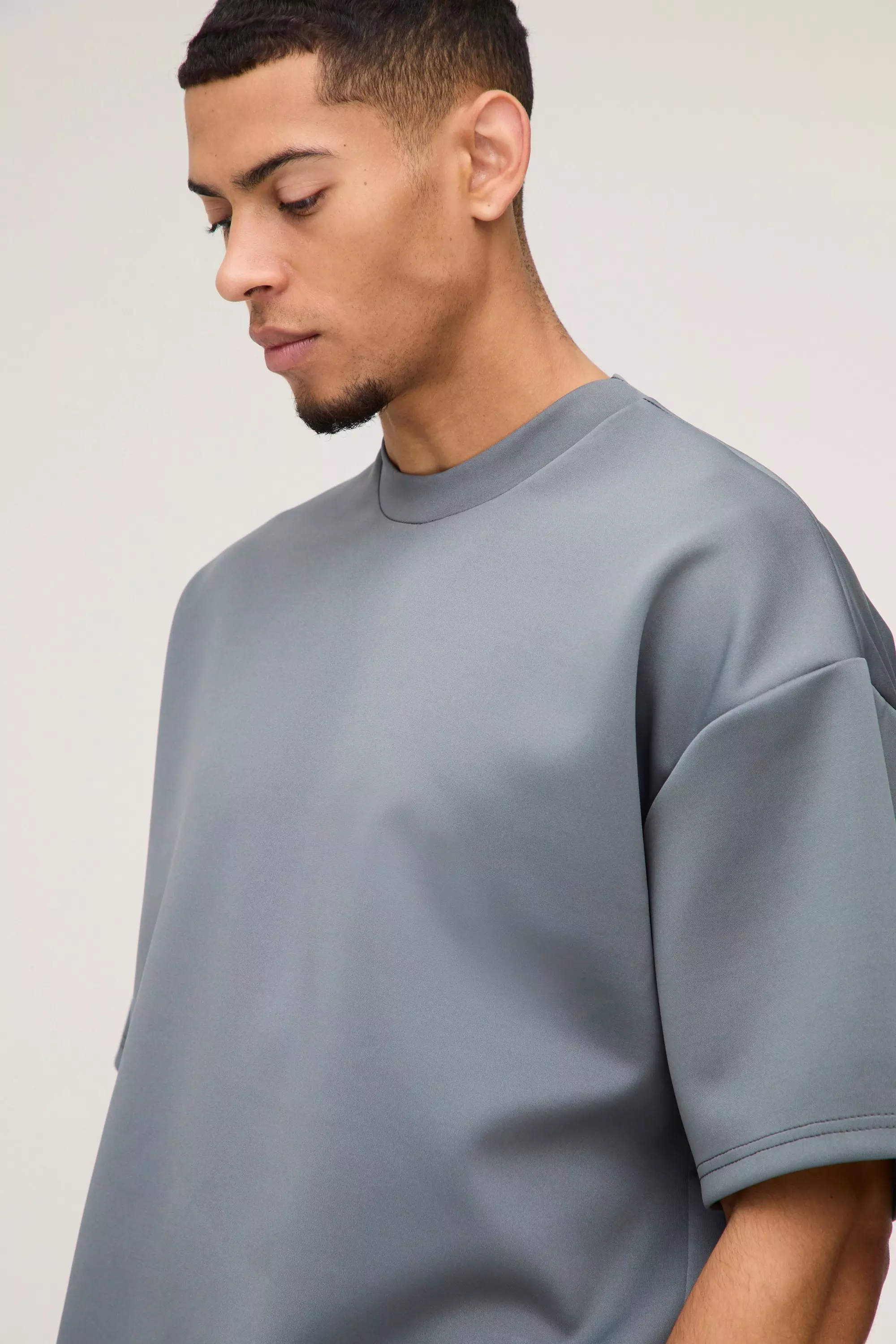 Slate Oversized Boxy Extended Neck Scuba T-Shirt alternative image