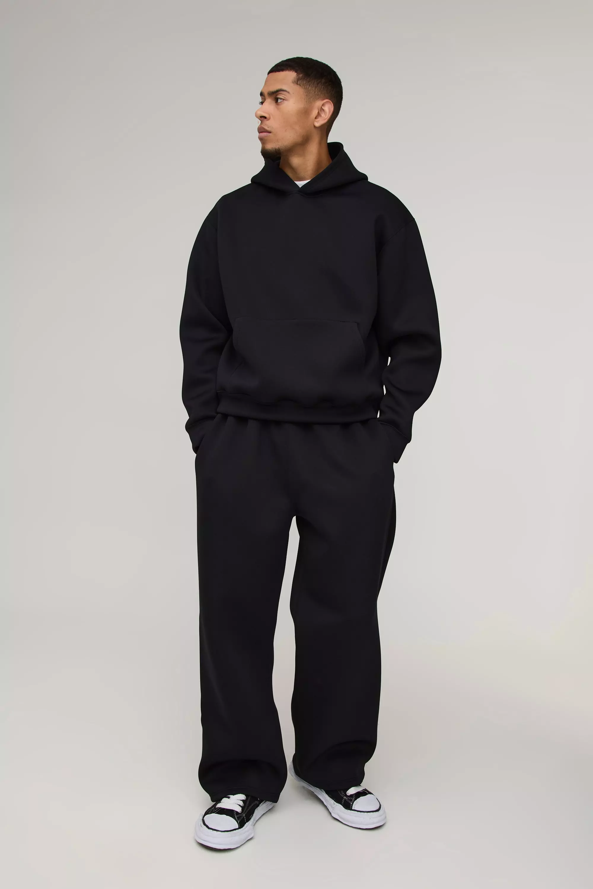 Black Oversized Boxy Bonded Scuba Hooded Wide Leg Tracksuit alternative image