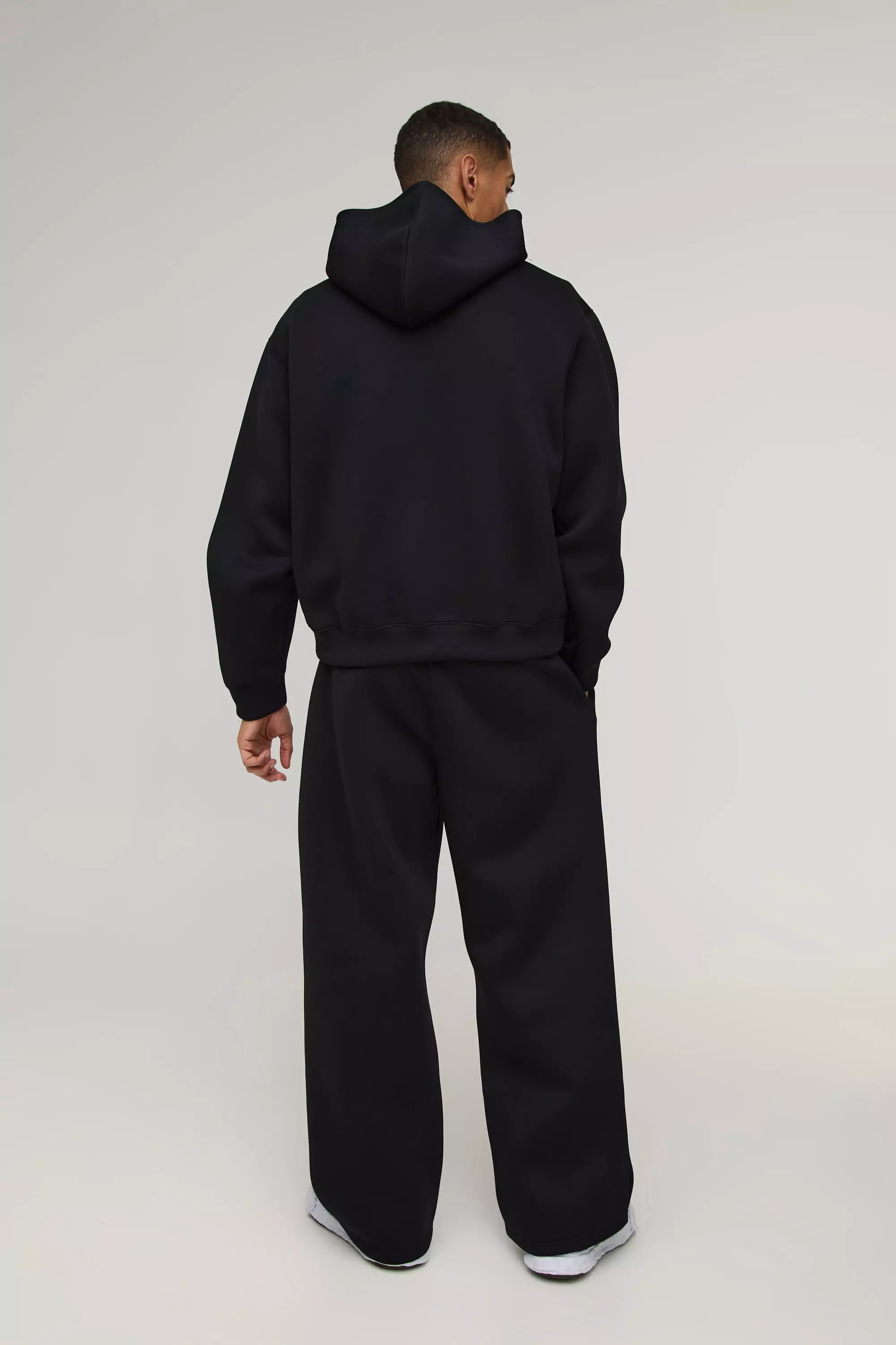 Black Oversized Boxy Bonded Scuba Hooded Wide Leg Tracksuit alternative image