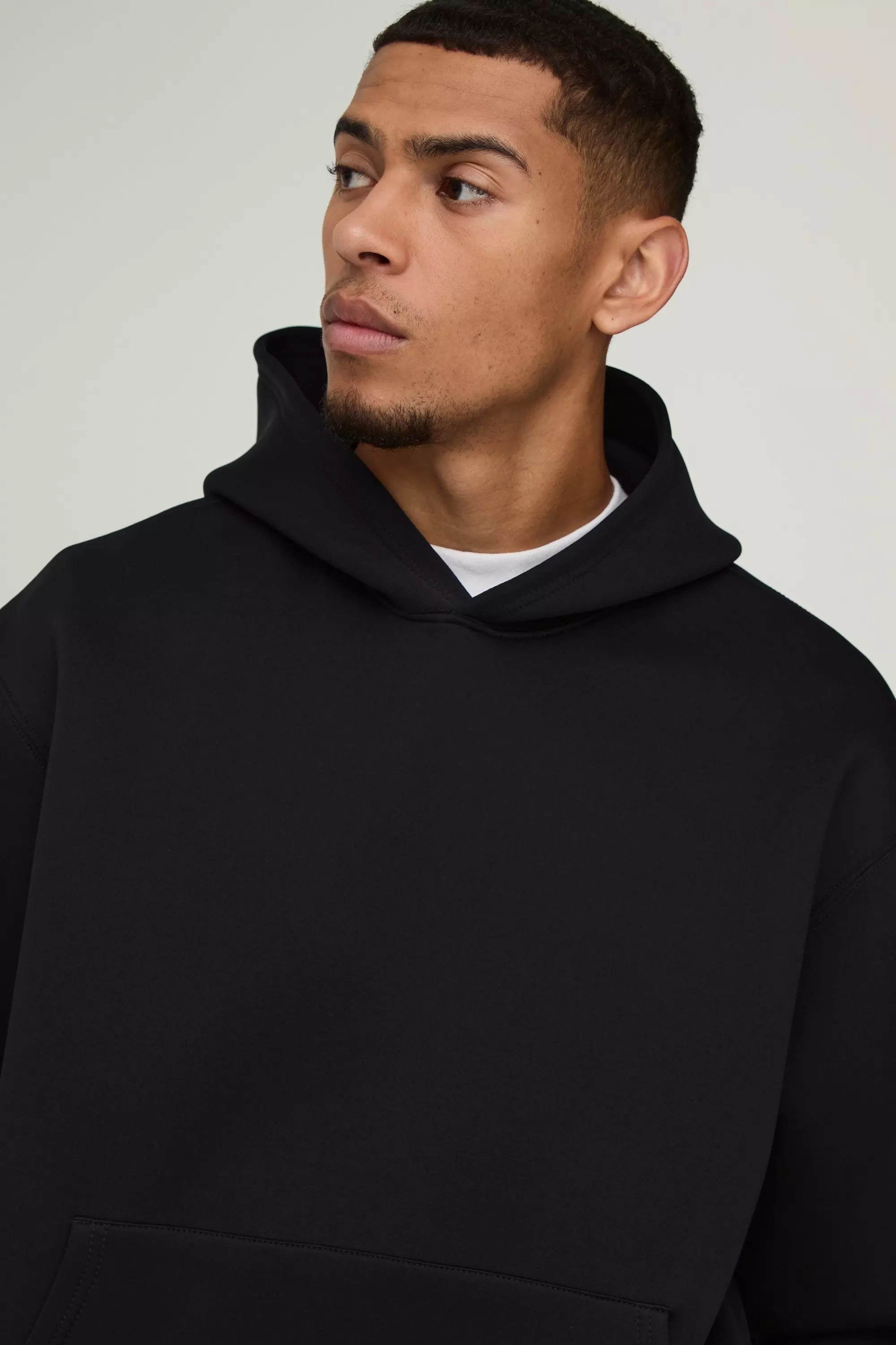 Black Oversized Boxy Bonded Scuba Hooded Wide Leg Tracksuit alternative image
