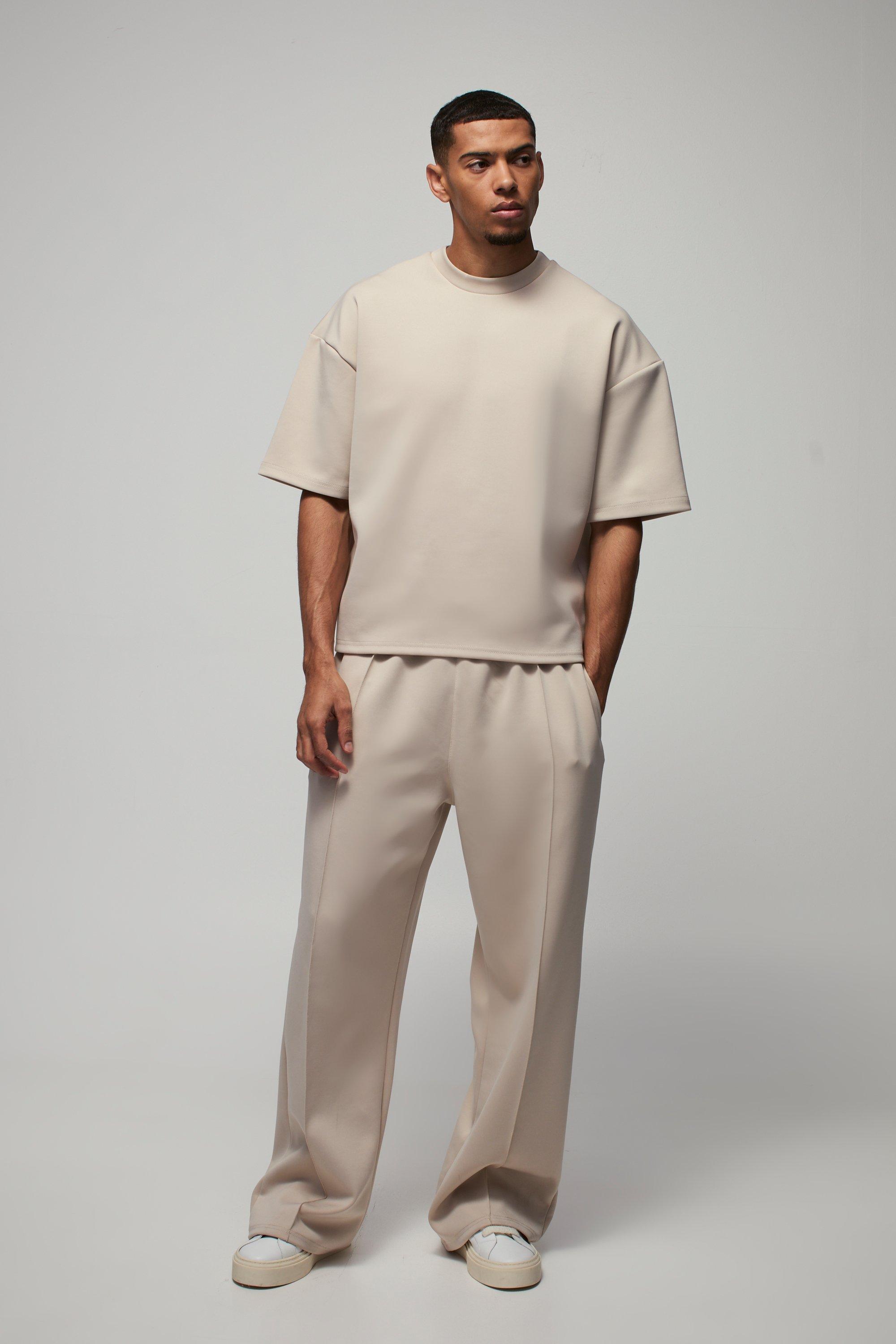 Oversized Boxy Bonded Scuba T-Shirt & Stacked Sweatpants