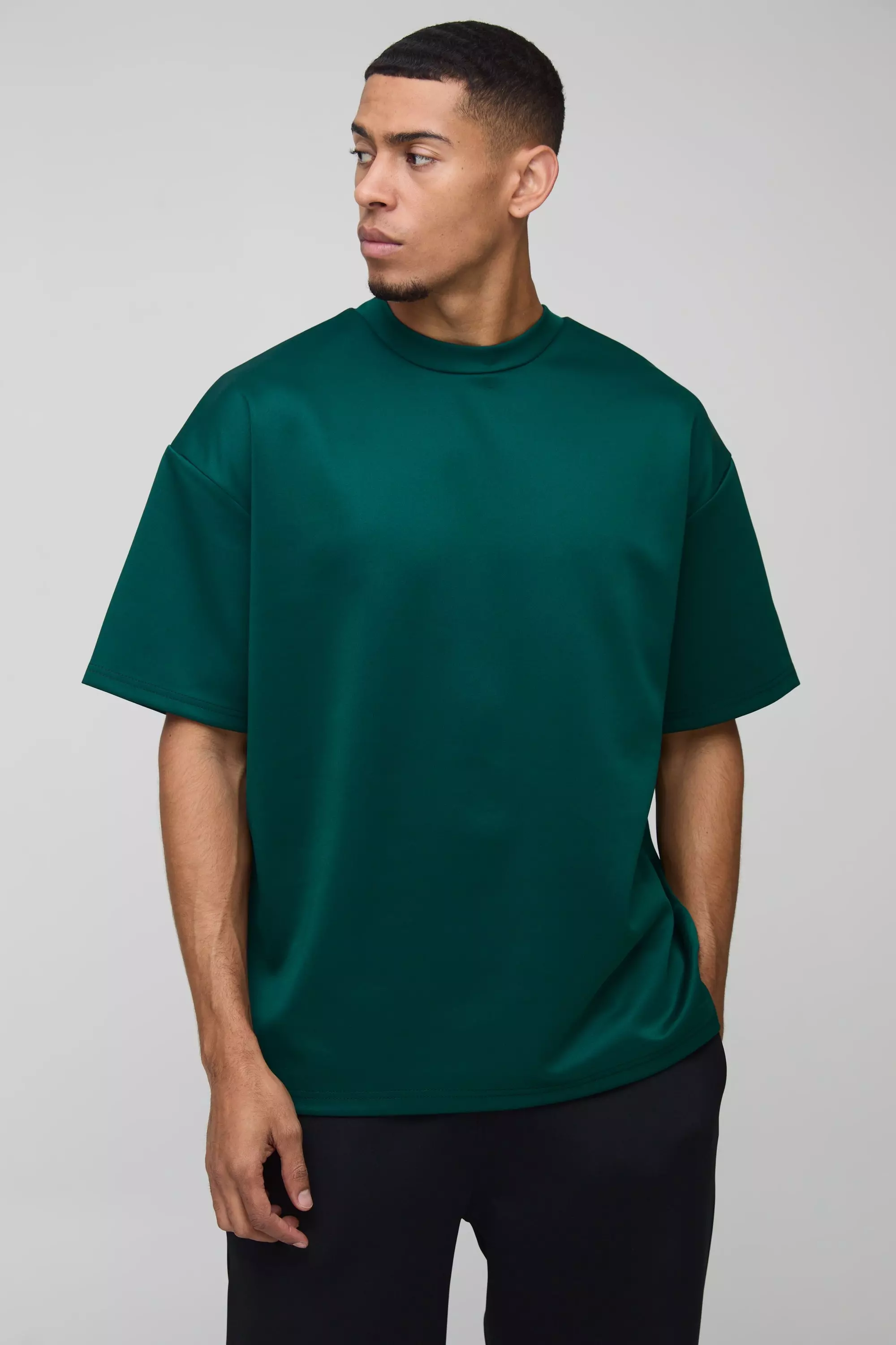 Oversized Extended Neck Scuba T-Shirt Forest