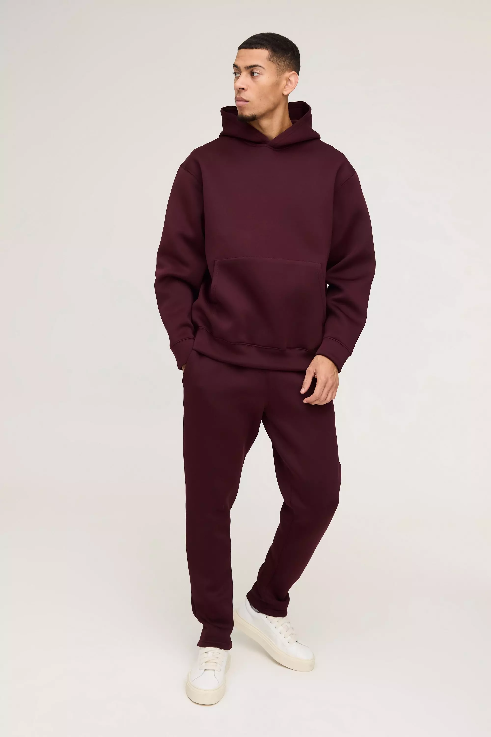 Burgundy Red Oversized Bonded Scuba Hooded Tracksuit