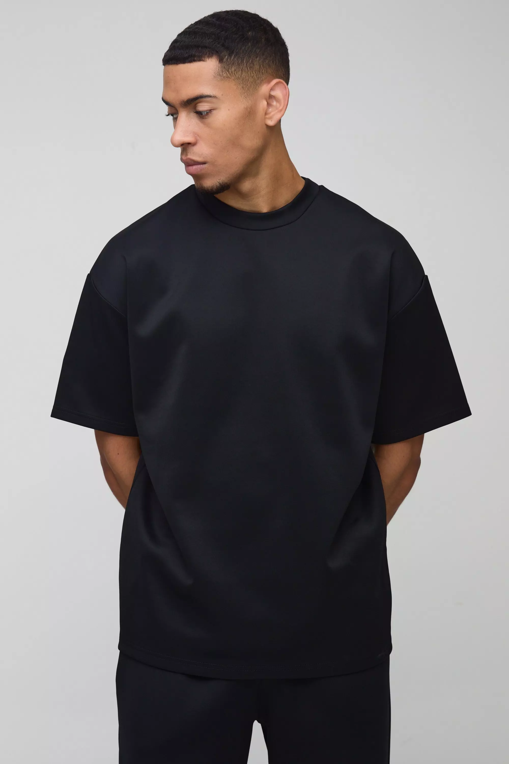 Black Oversized Extended Neck Scuba T-Shirt