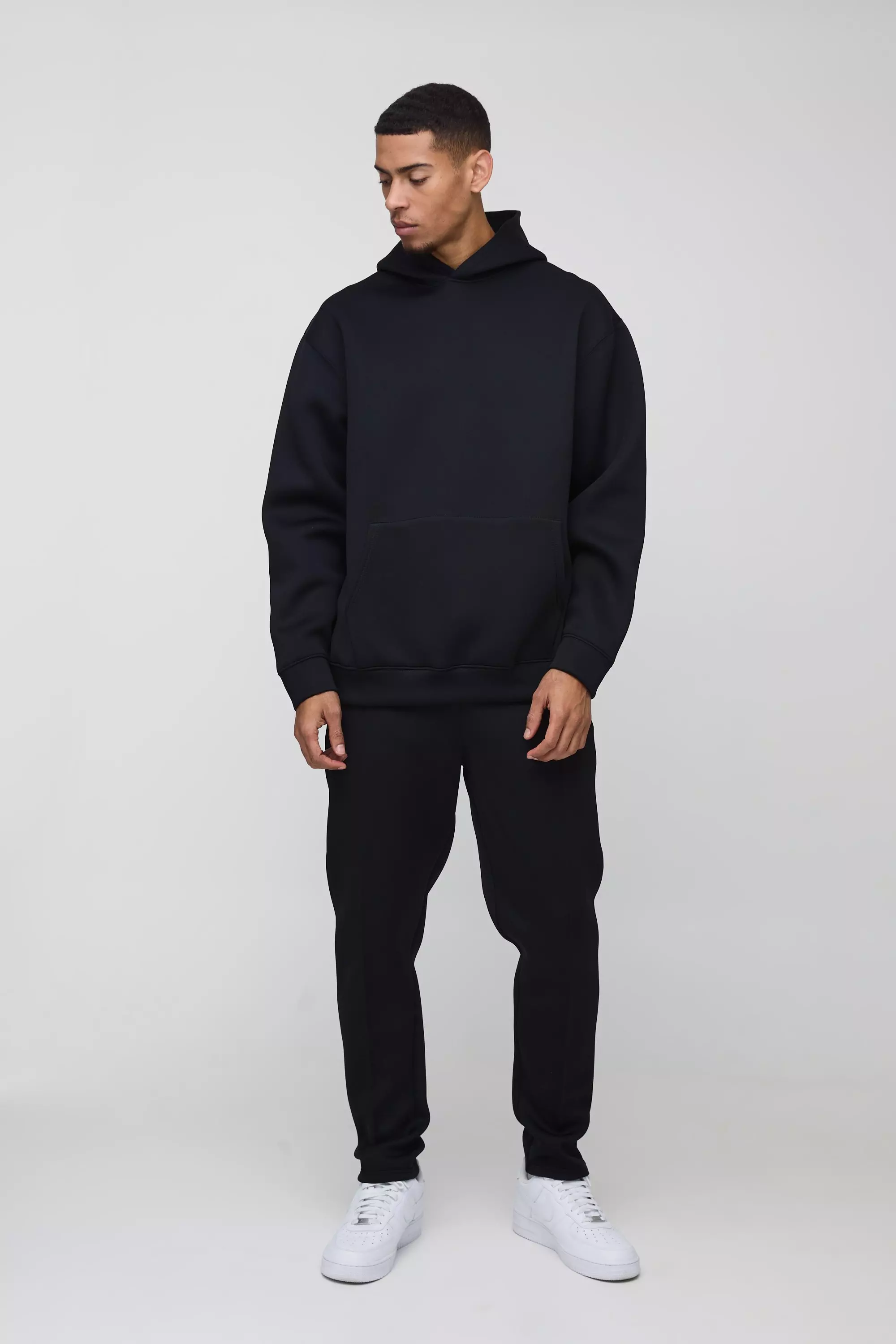 Oversized Bonded Scuba Hooded Tracksuit Black