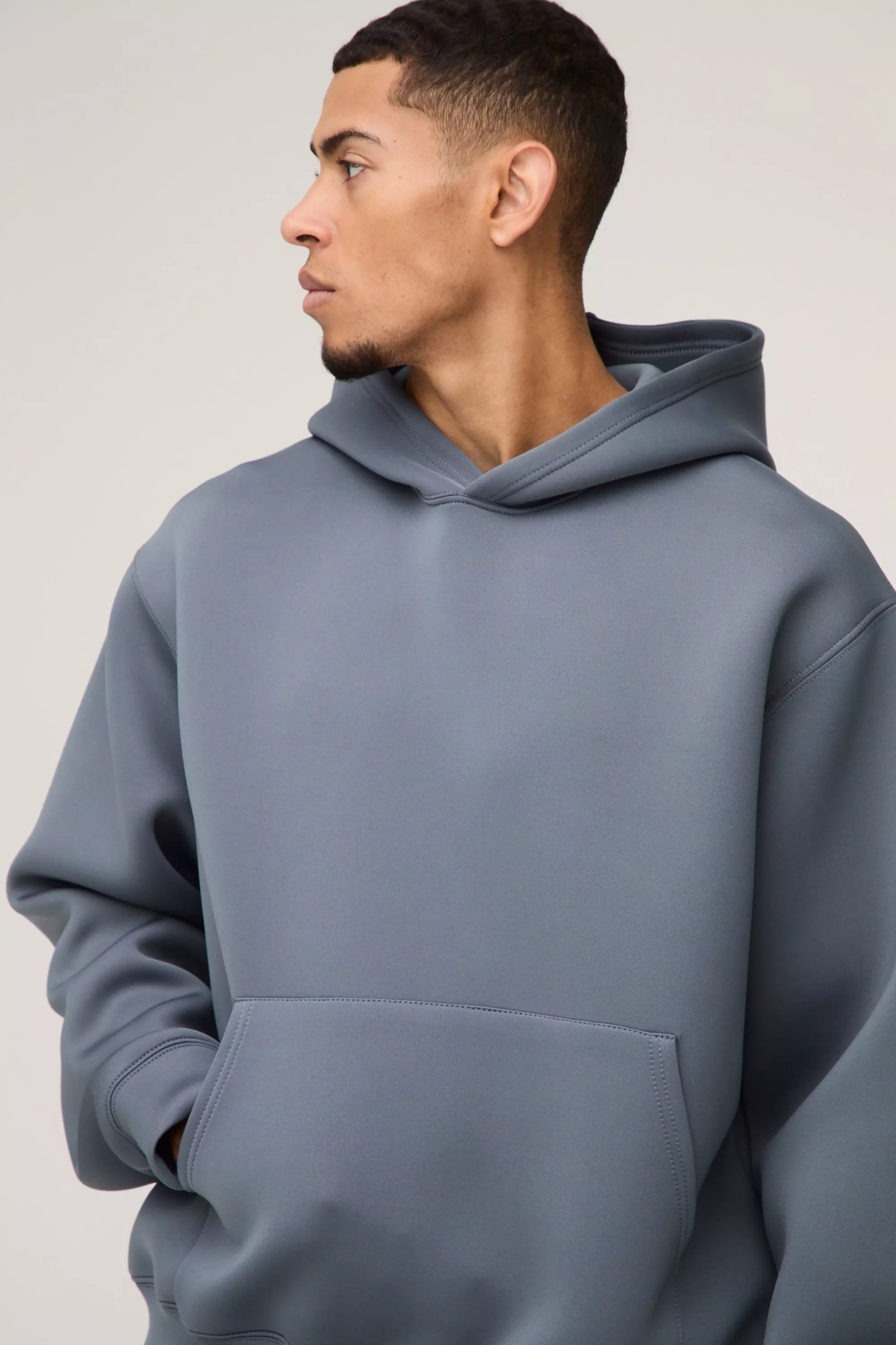 Slate Oversized Boxy Bonded Scuba Hoodie alternative image