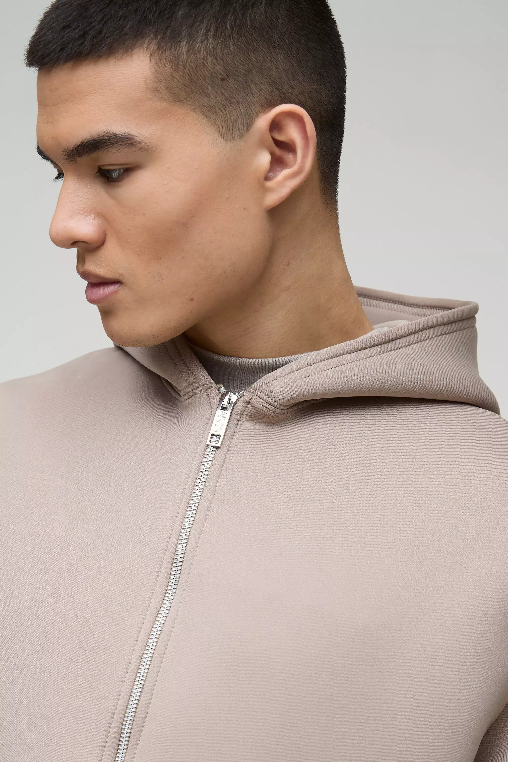 Oversized Zip Through Bonded Scuba Hoodie | boohooMAN USA