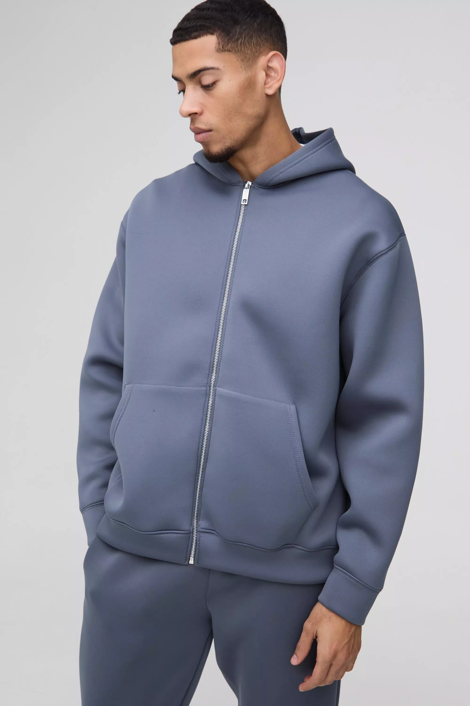 Slate Oversized Zip Through Bonded Scuba Hoodie alternative image