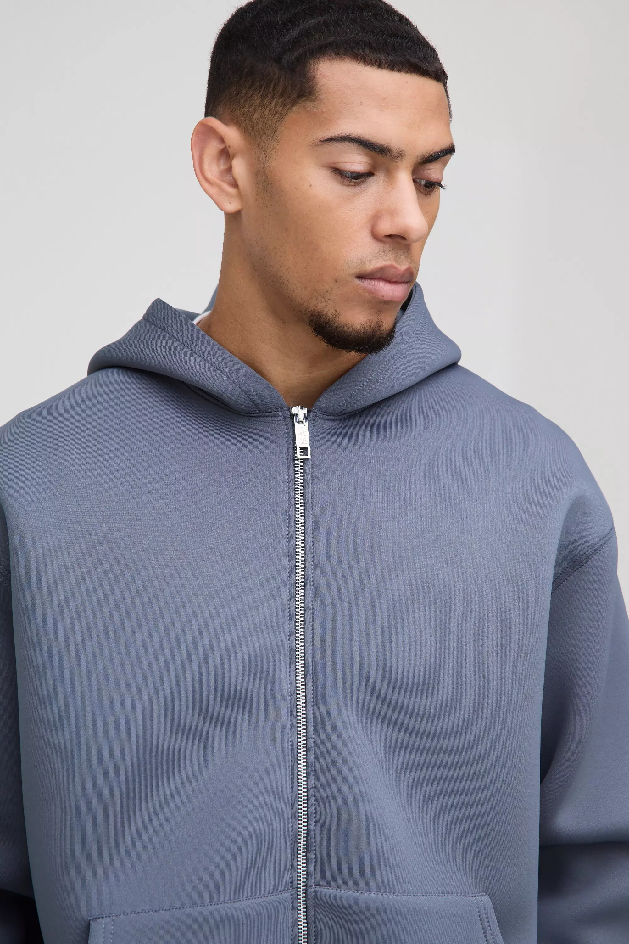 Slate Oversized Zip Through Bonded Scuba Hoodie alternative image