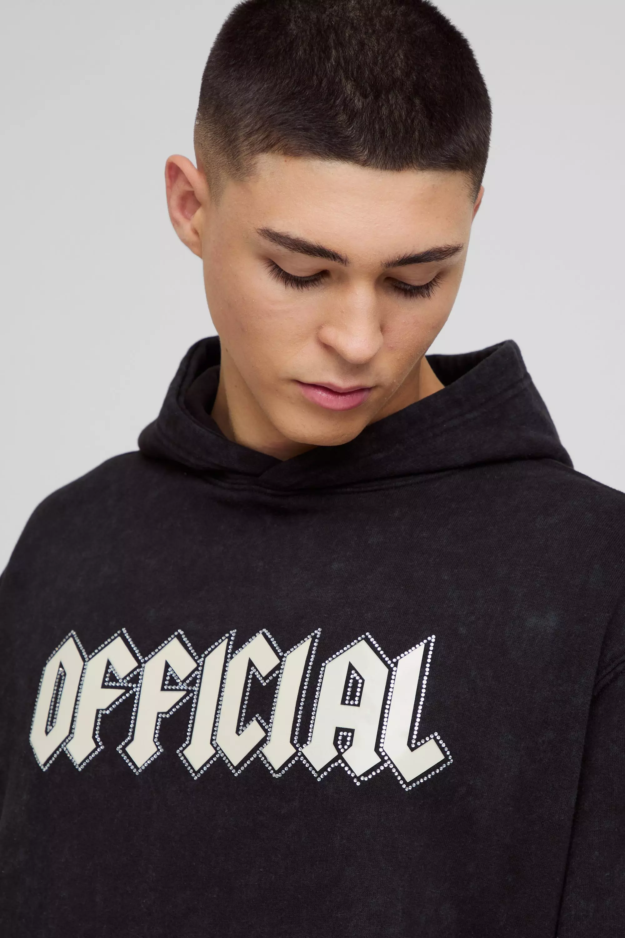 Charcoal Oversized Official Rhinestone Graphic Hoodie alternative image