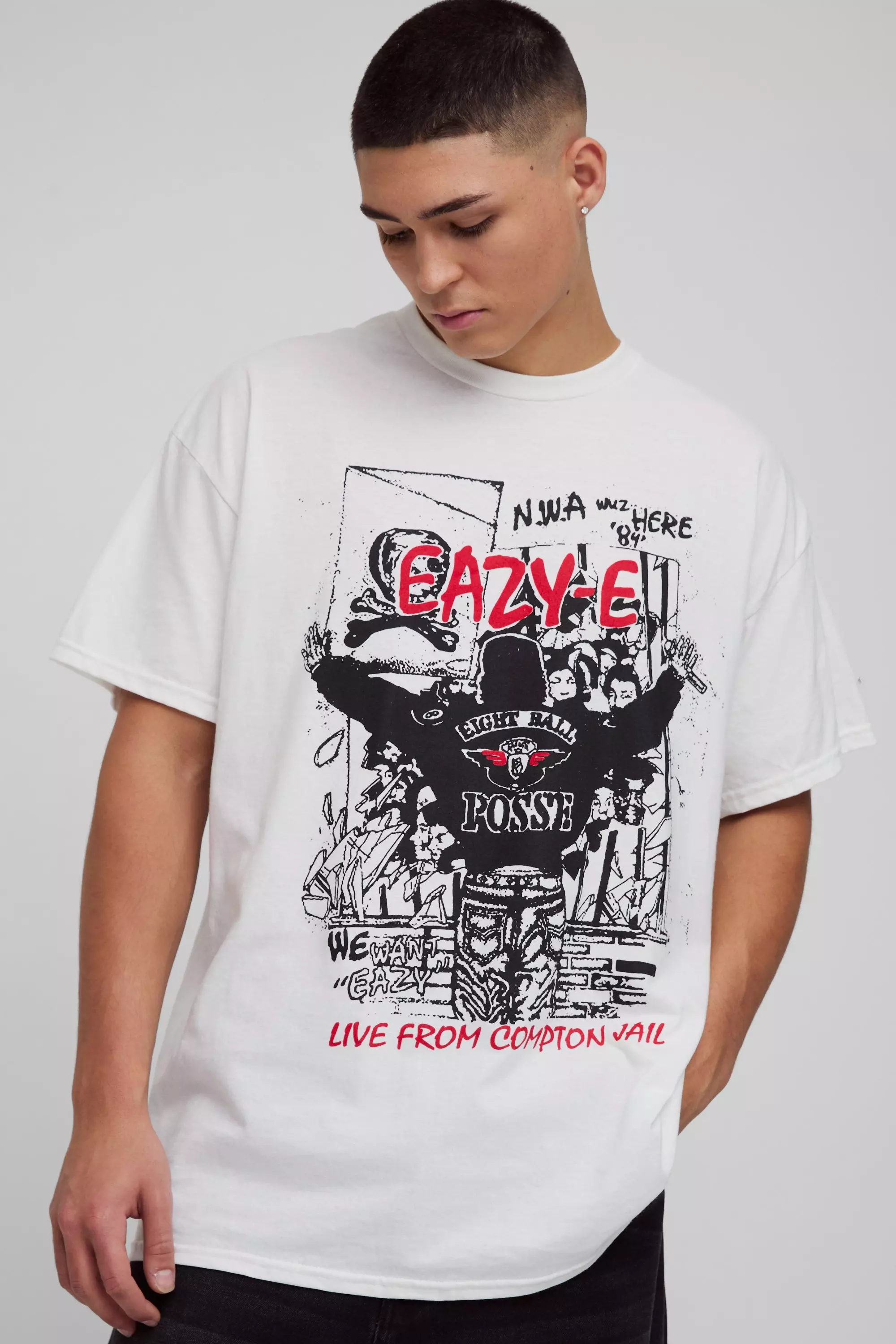 White Oversized Gelicenseerd Easy E T-Shirt alternatieve afbeelding