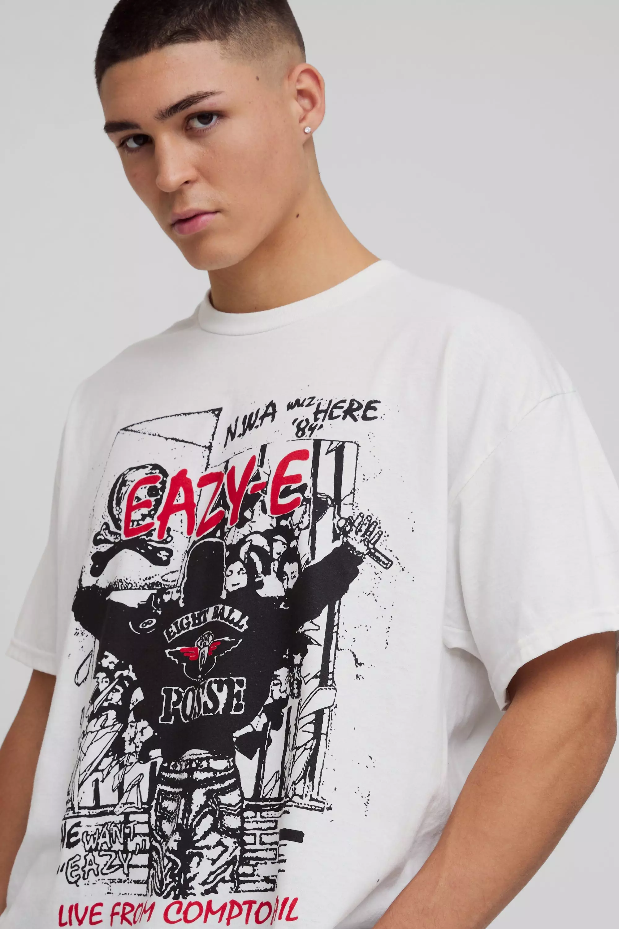 White Oversized Gelicenseerd Easy E T-Shirt alternatieve afbeelding