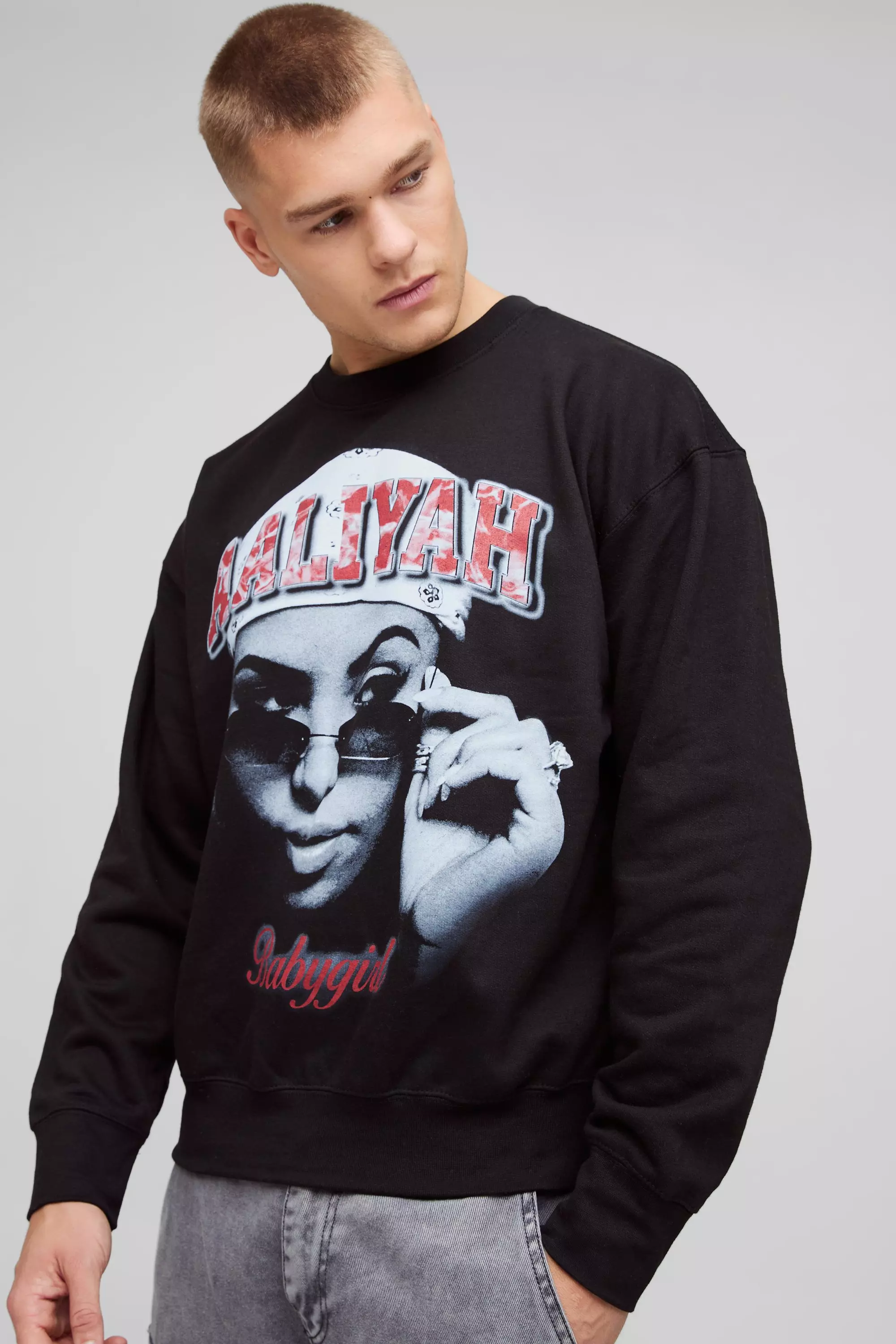 Oversized Aaliyah License Print Sweatshirt Black