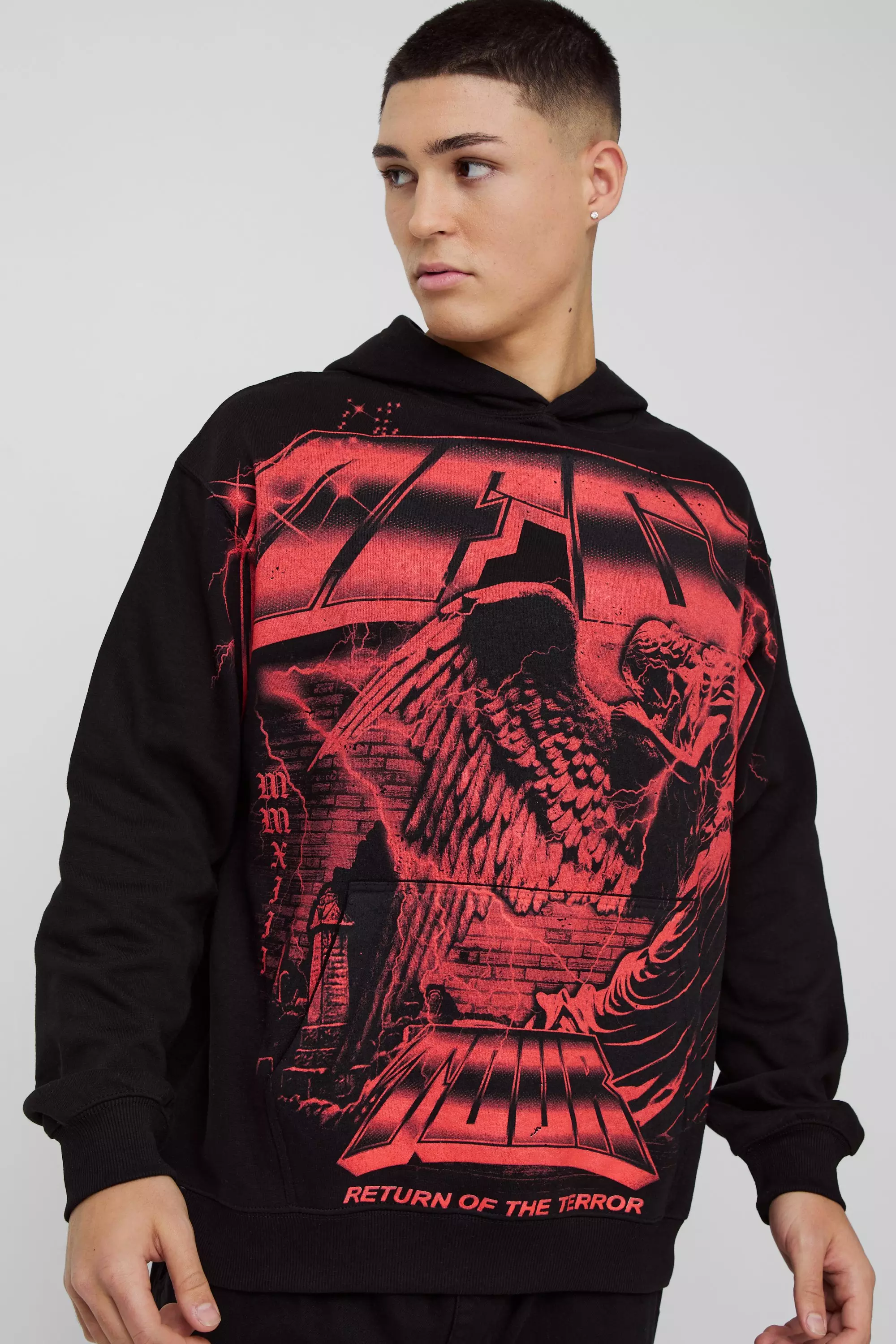 Sweat à capuche oversize à imprimé baroque, Black autre image