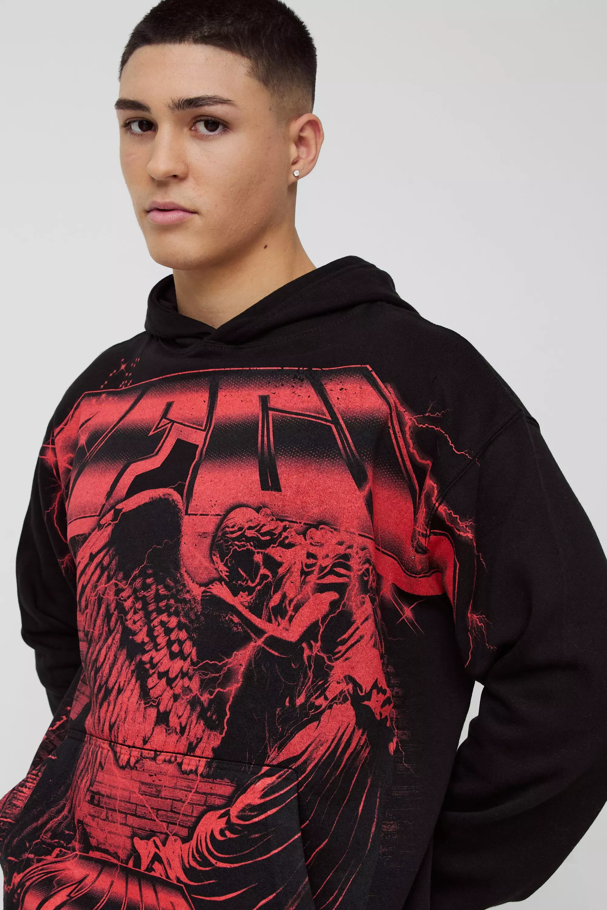 Sweat à capuche oversize à imprimé baroque, Black autre image