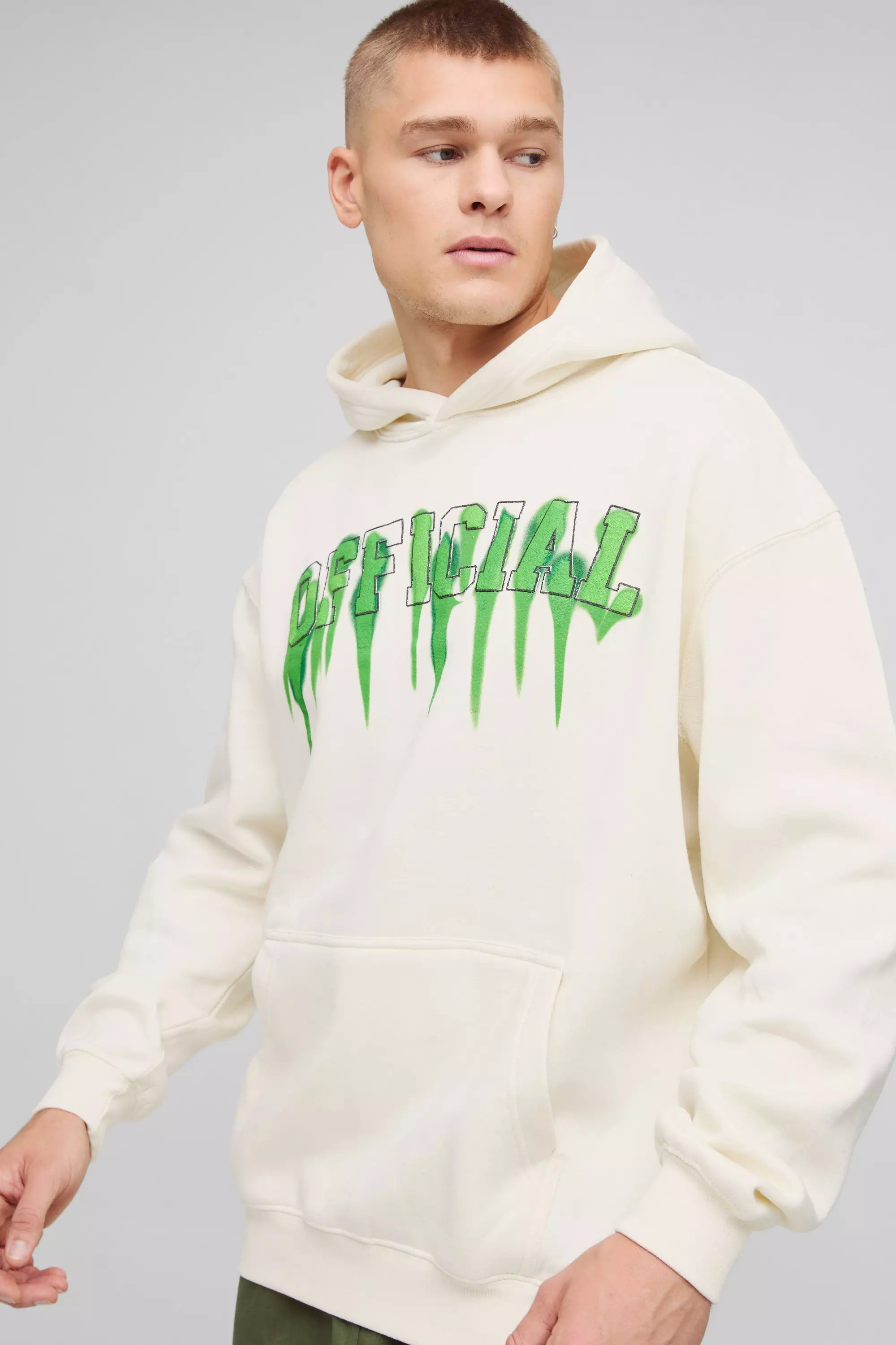 Ecru White Oversized Official Paint Graphic Hoodie