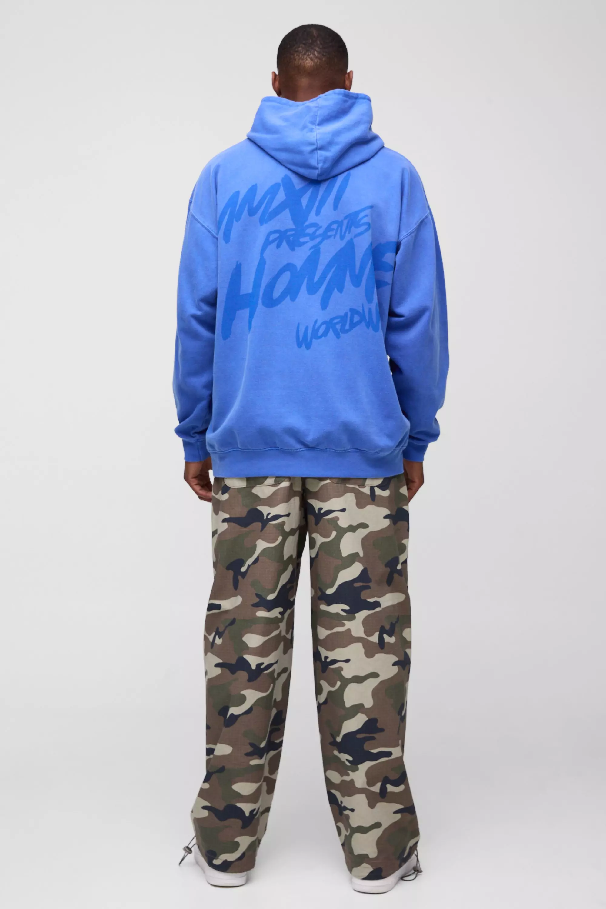 Oversize Hoodie mit Homme Graffiti-Print, Cobalt alternatives Bild